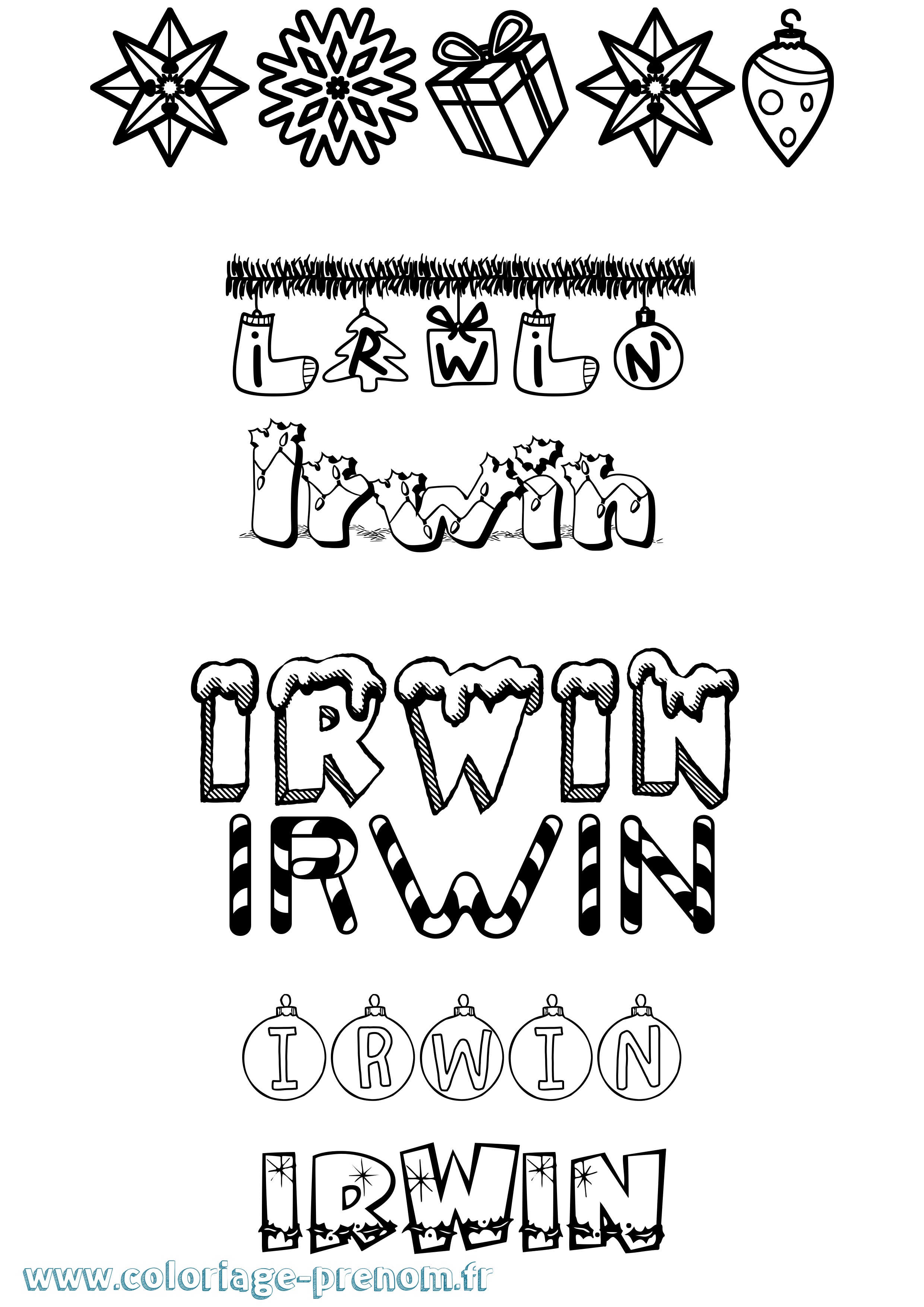 Coloriage Irwin Noël Coloriage prénom Irwin Noël