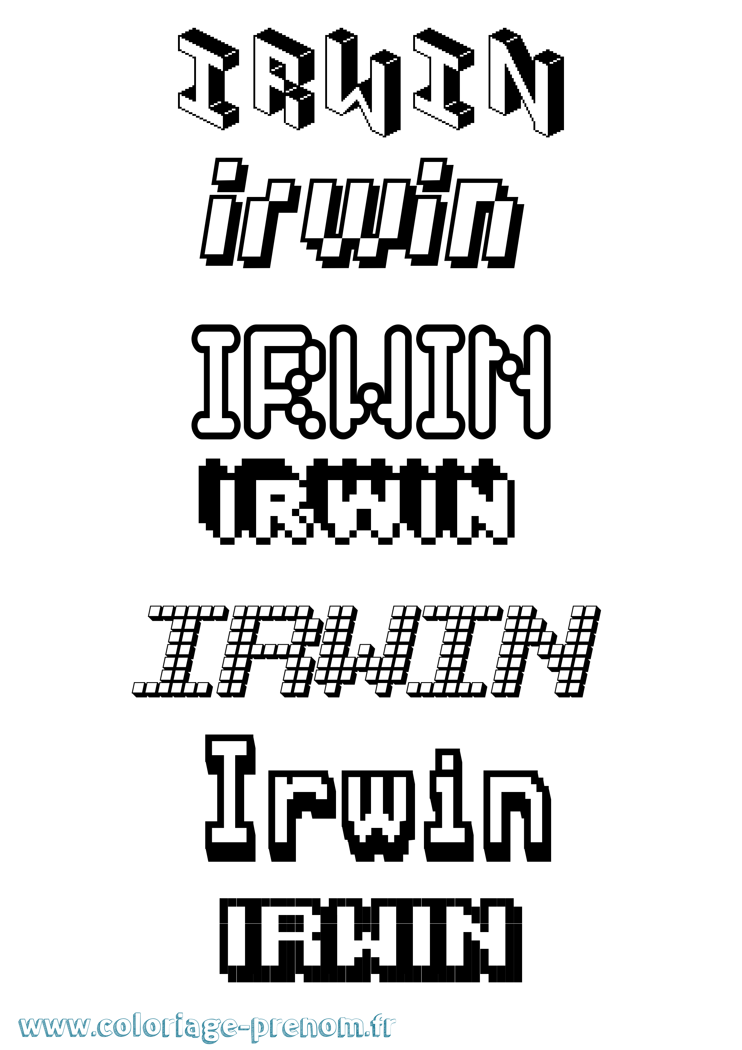 Coloriage Irwin Pixel Coloriage prénom Irwin Pixel
