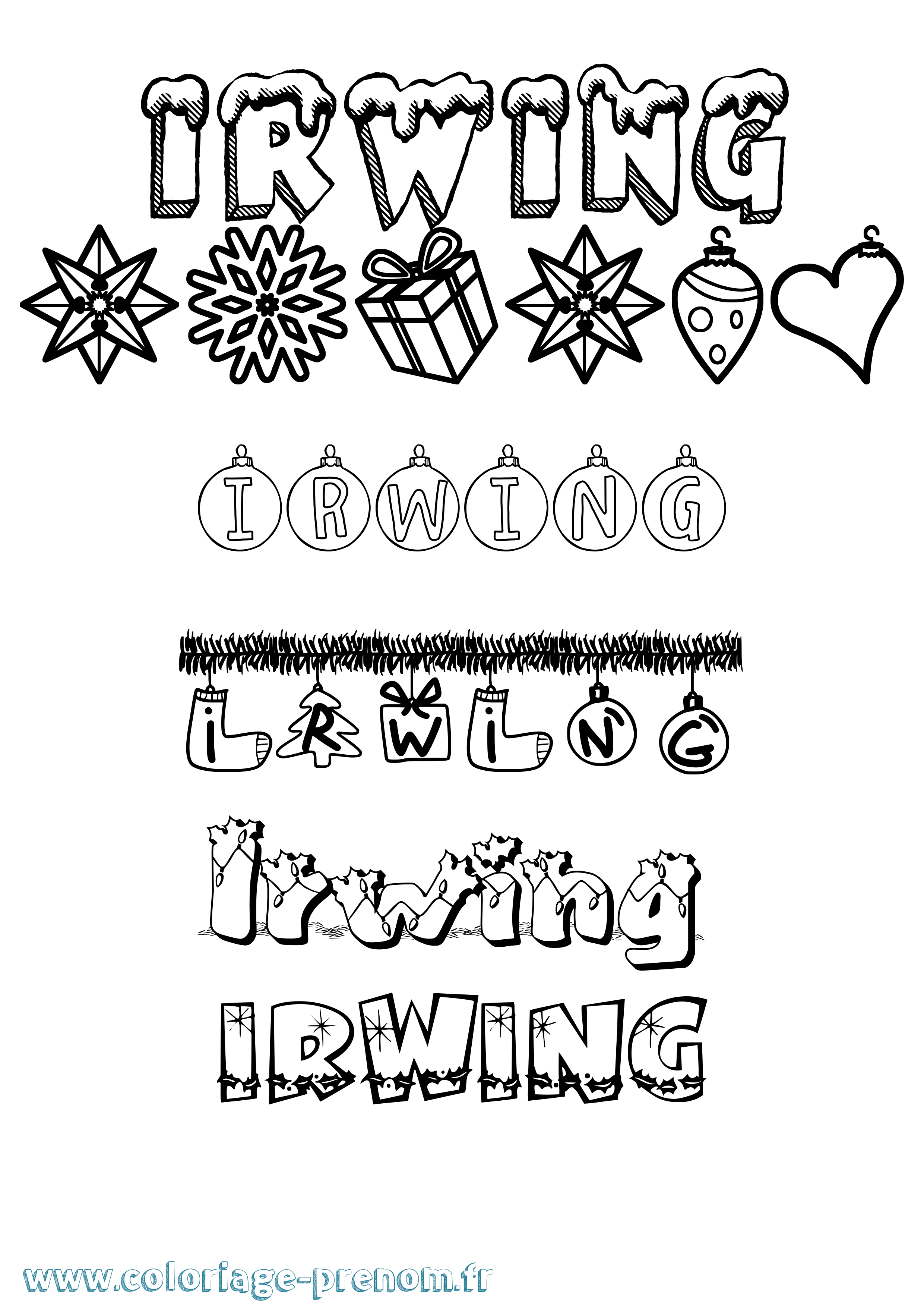 Coloriage Irwing Noël Coloriage prénom Irwing Noël