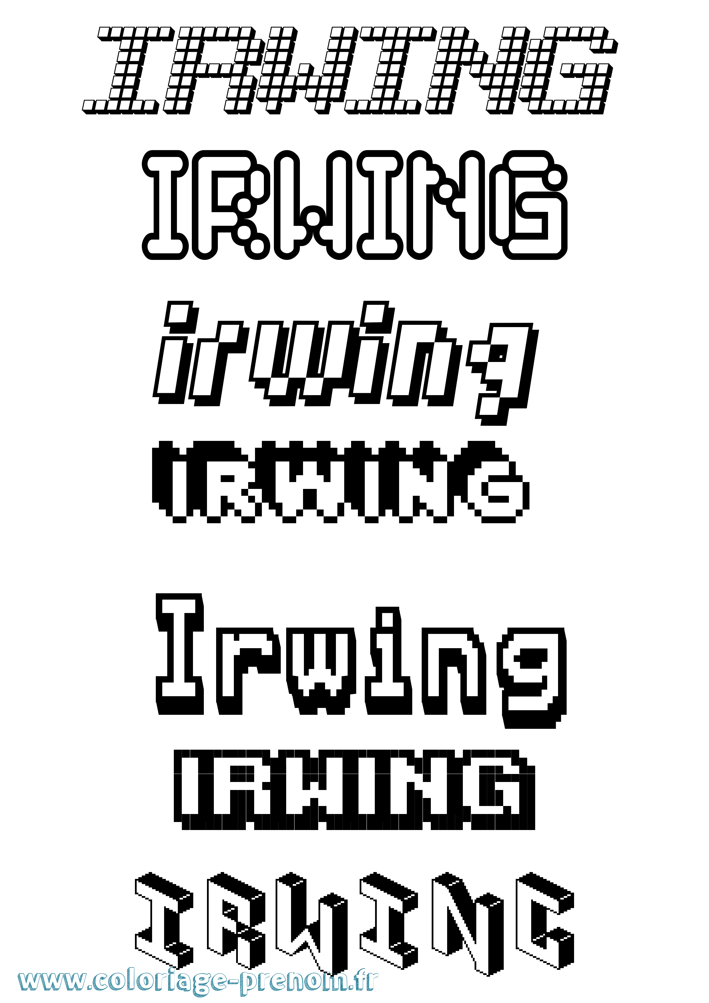 Coloriage Irwing Pixel Coloriage prénom Irwing Pixel