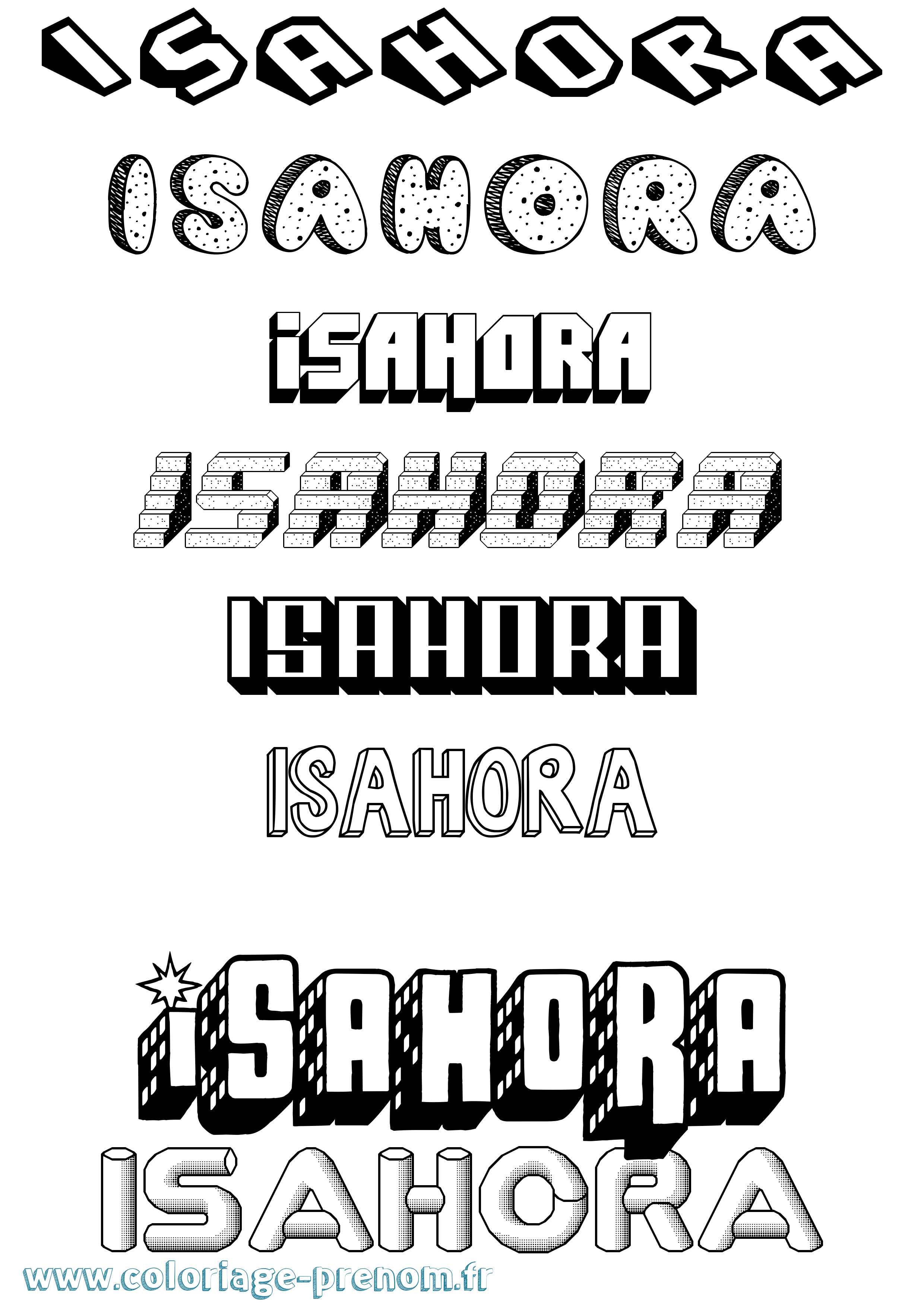 Coloriage Isahora Effet 3D Coloriage prénom Isahora Effet 3D