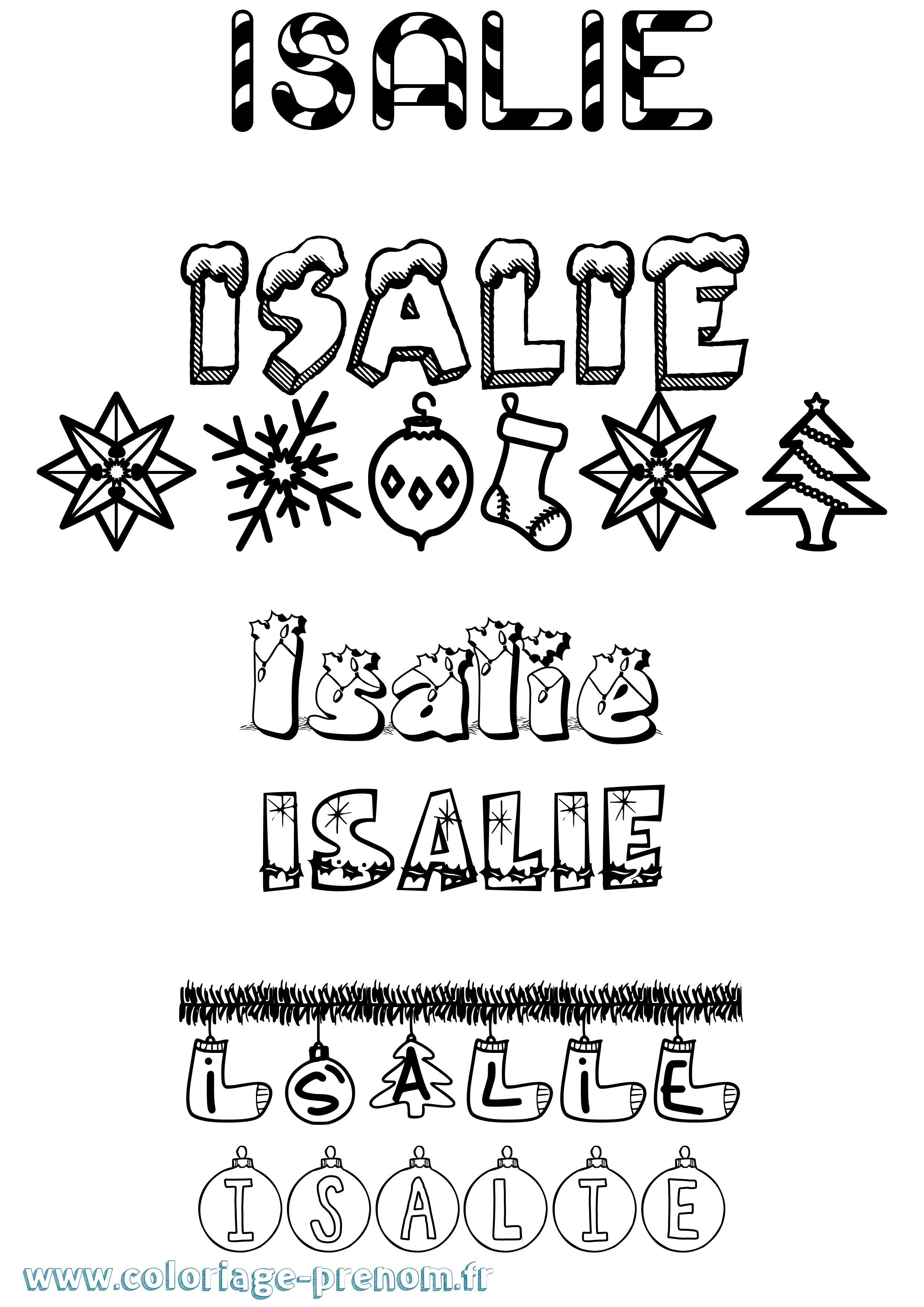 Coloriage Isalie Noël Coloriage prénom Isalie Noël