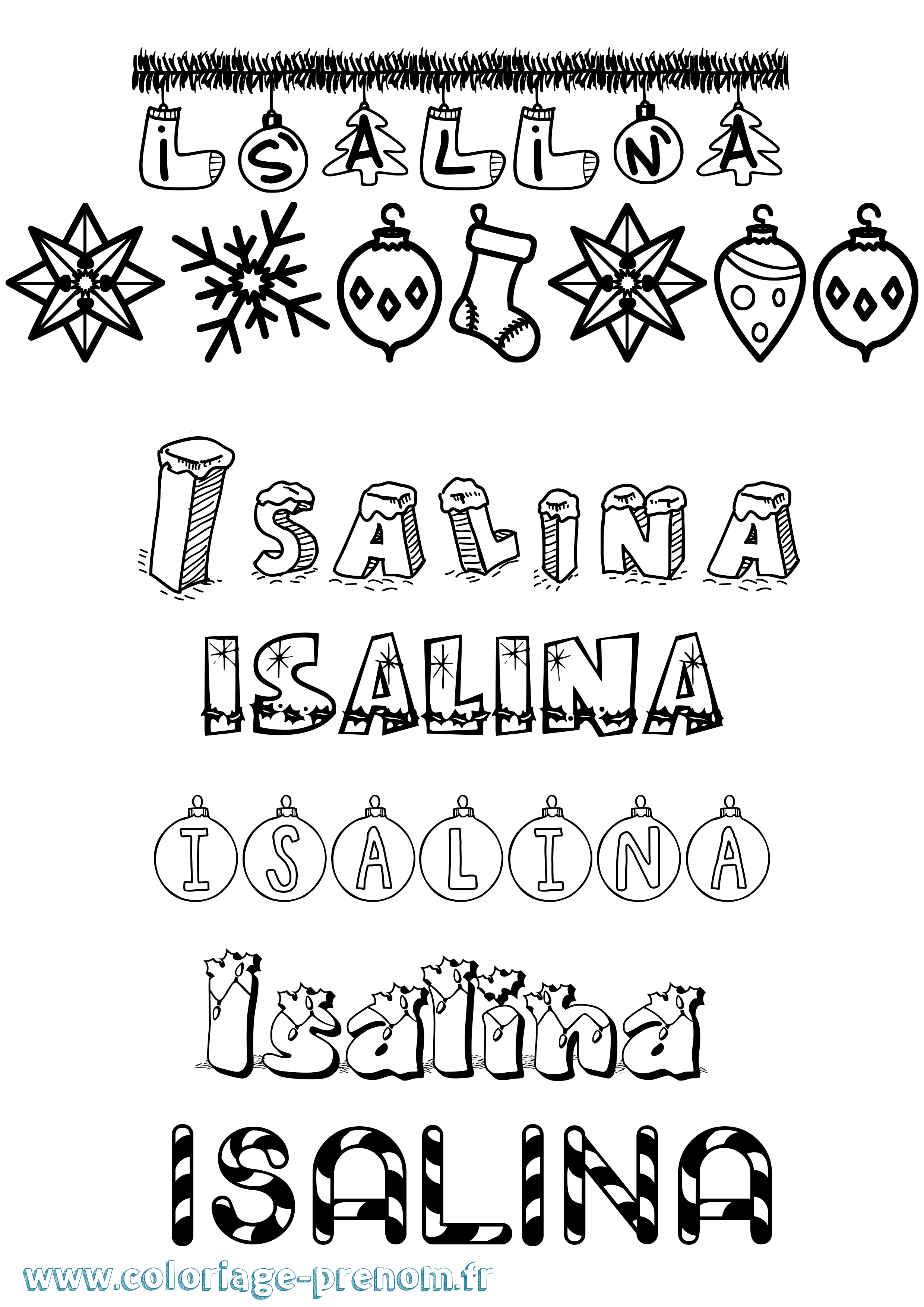 Coloriage Isalina Noël Coloriage prénom Isalina Noël