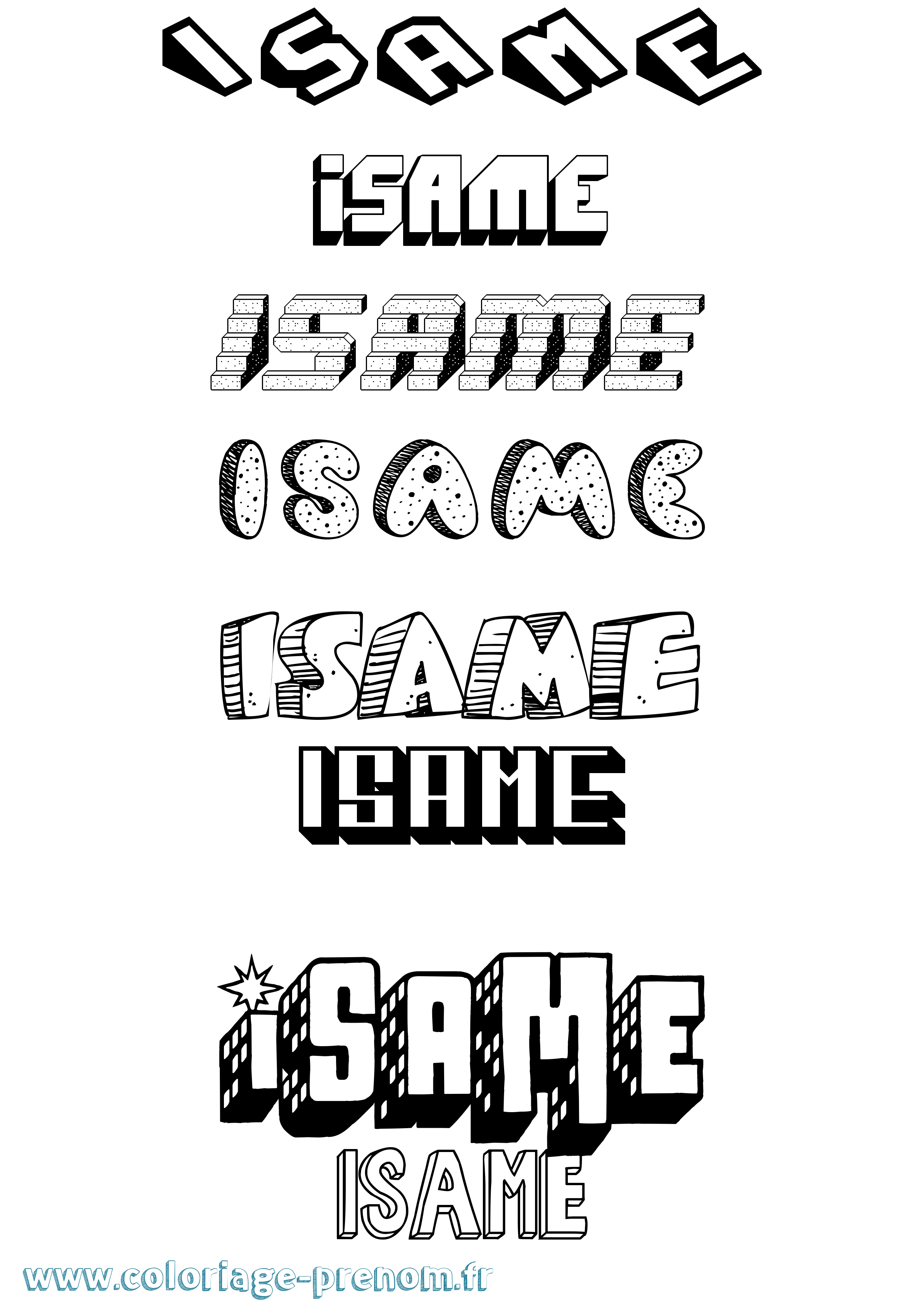 Coloriage Isame Effet 3D Coloriage prénom Isame Effet 3D