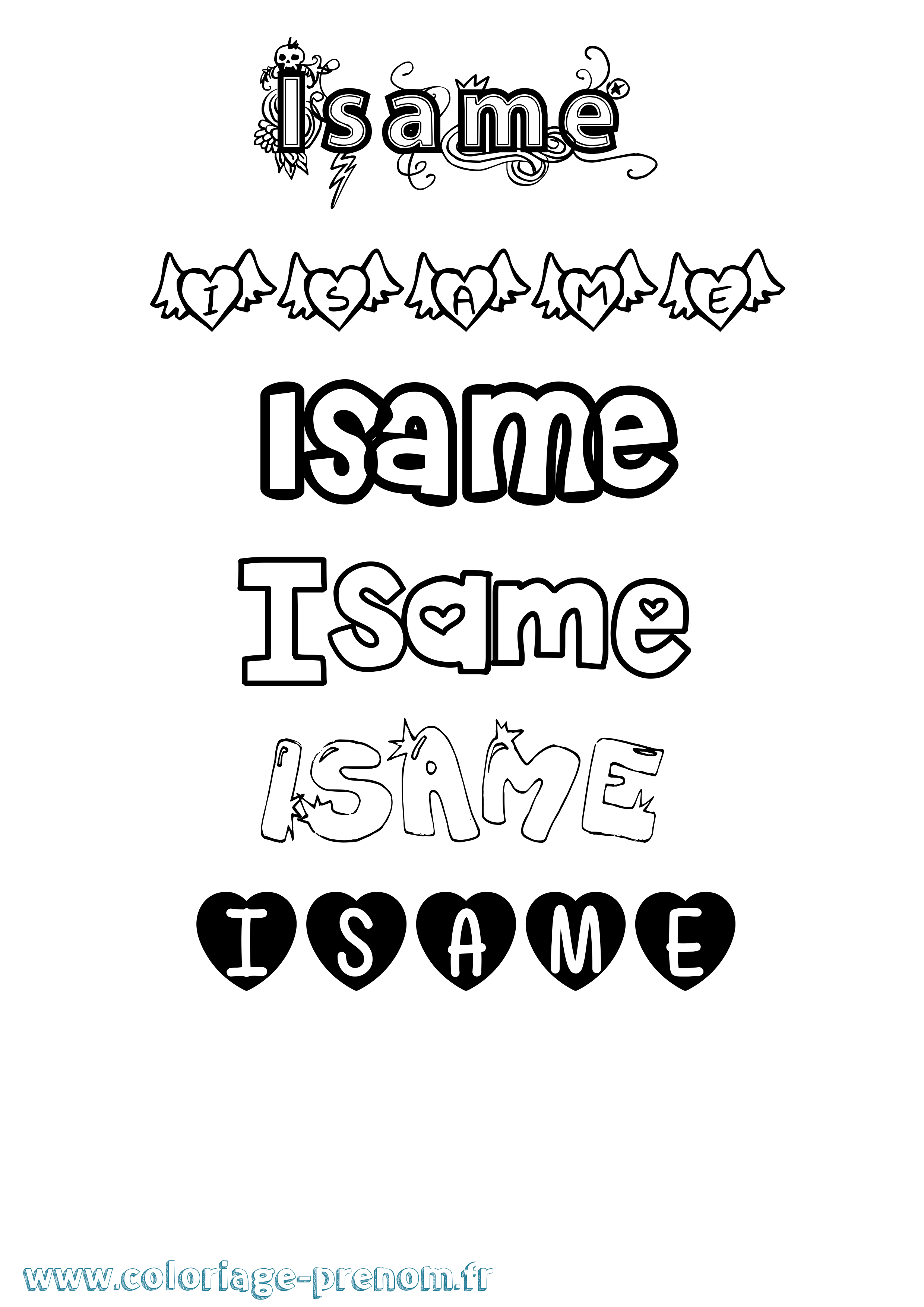 Coloriage Isame Girly Coloriage prénom Isame Girly