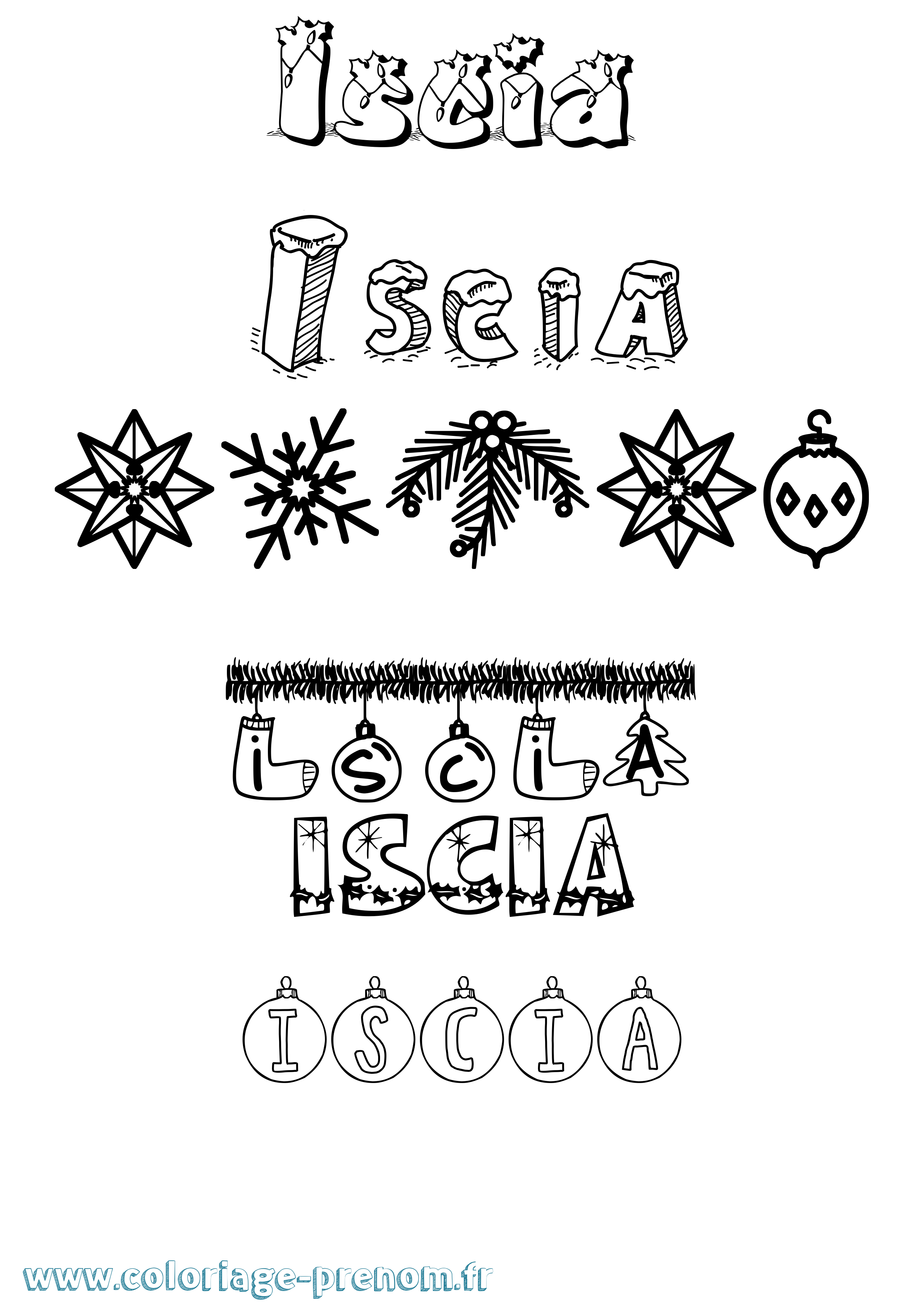 Coloriage Iscia Noël Coloriage prénom Iscia Noël