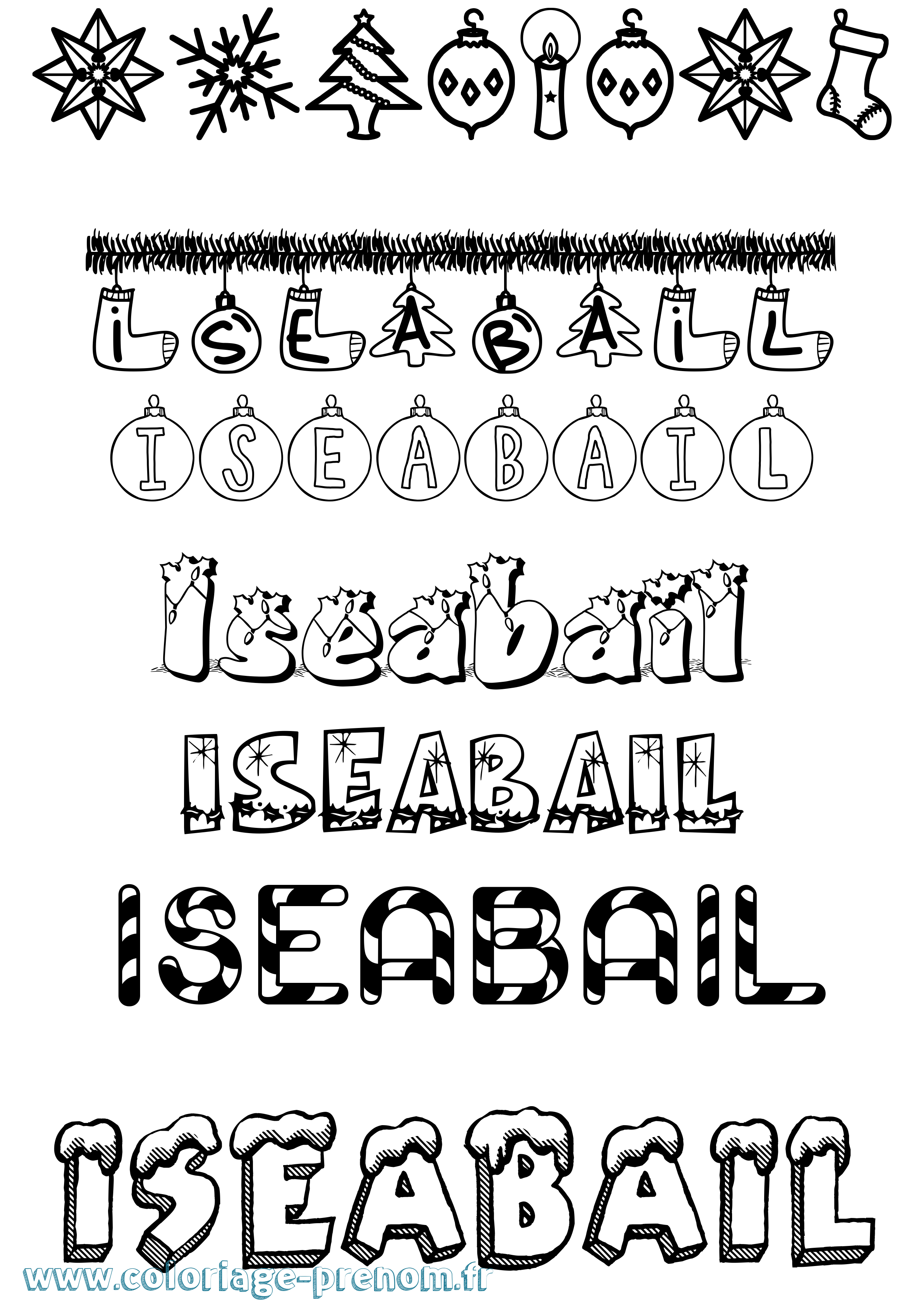 Coloriage Iseabail Noël Coloriage prénom Iseabail Noël