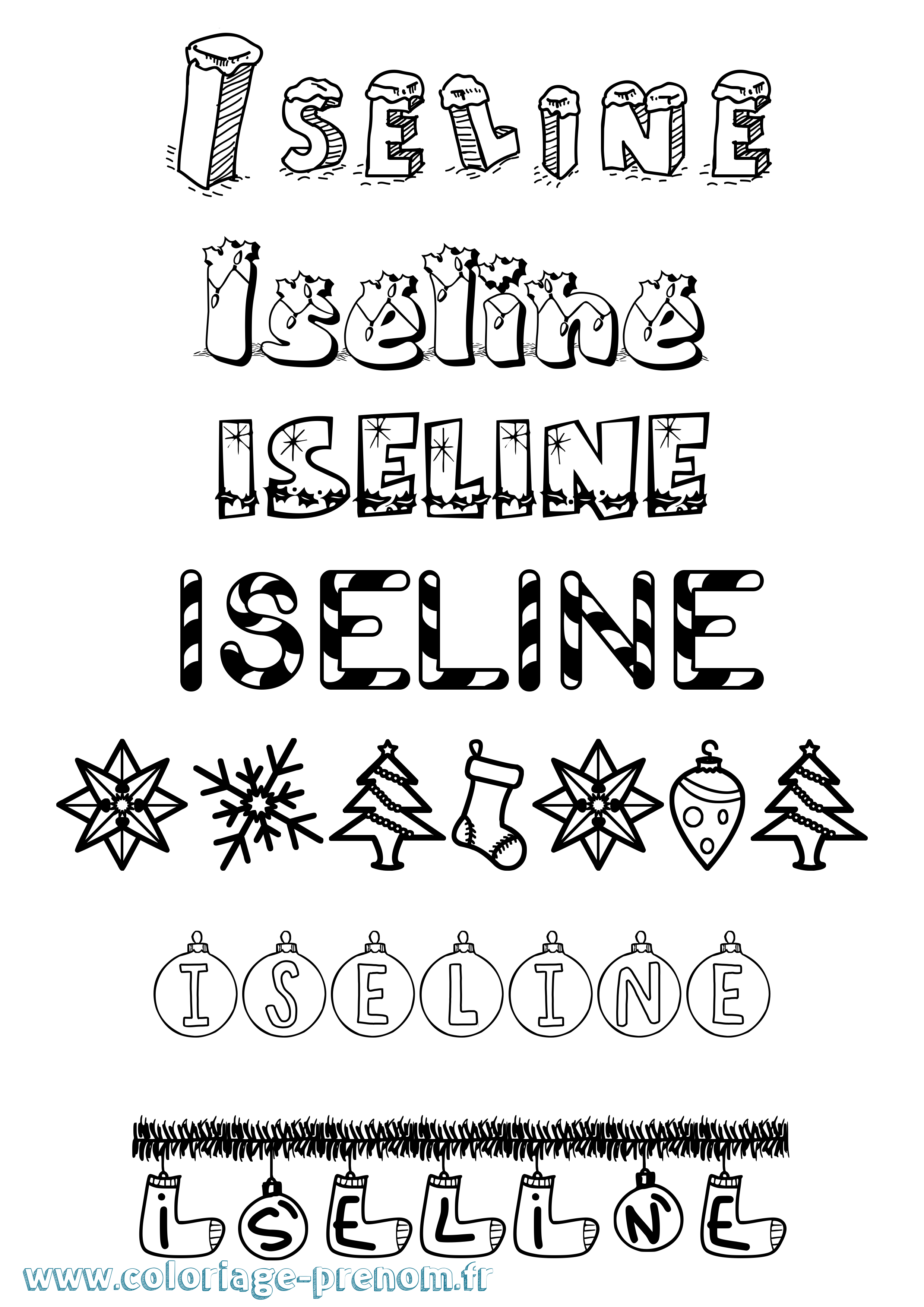 Coloriage Iseline Noël Coloriage prénom Iseline Noël