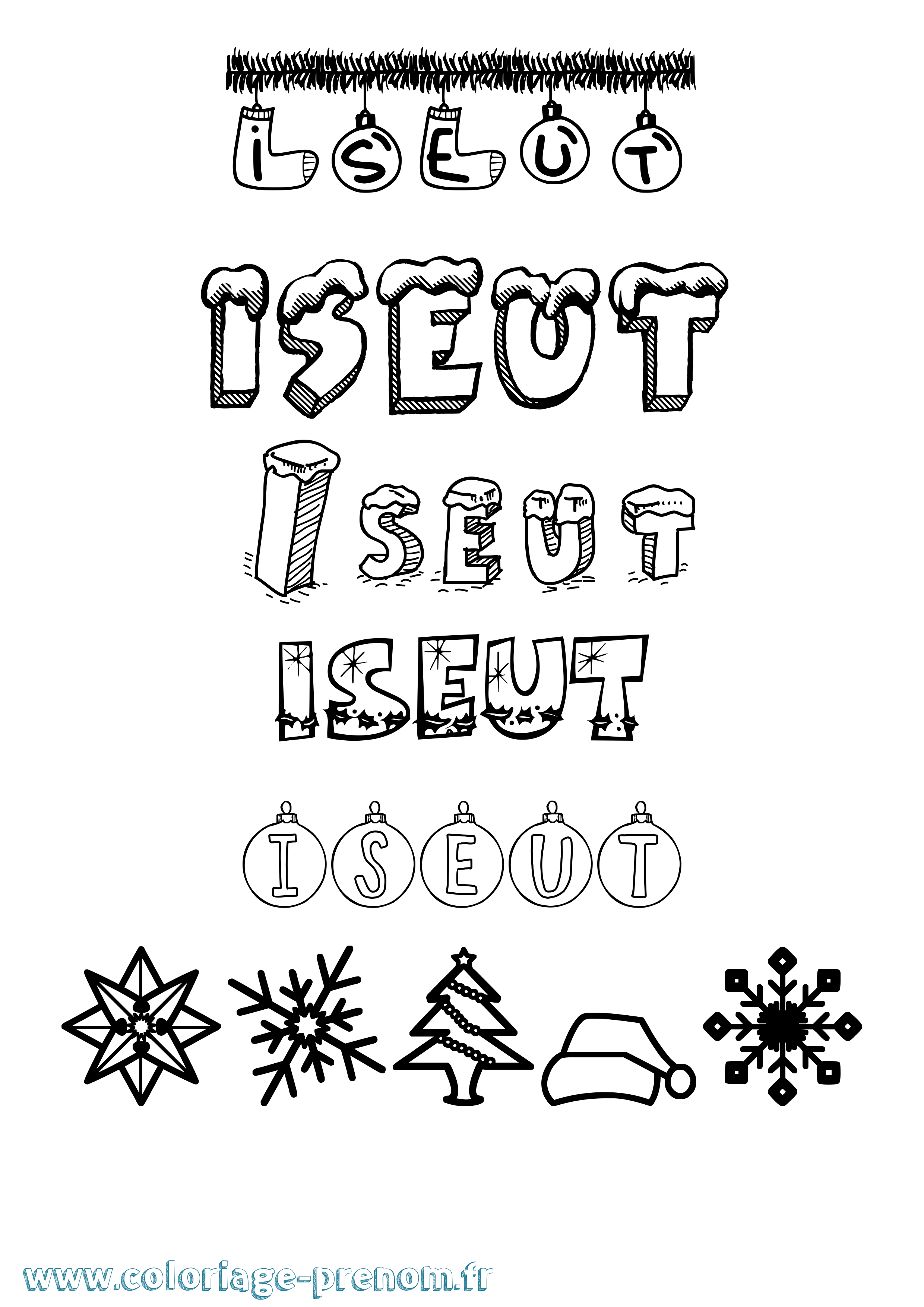 Coloriage Iseut Noël Coloriage prénom Iseut Noël