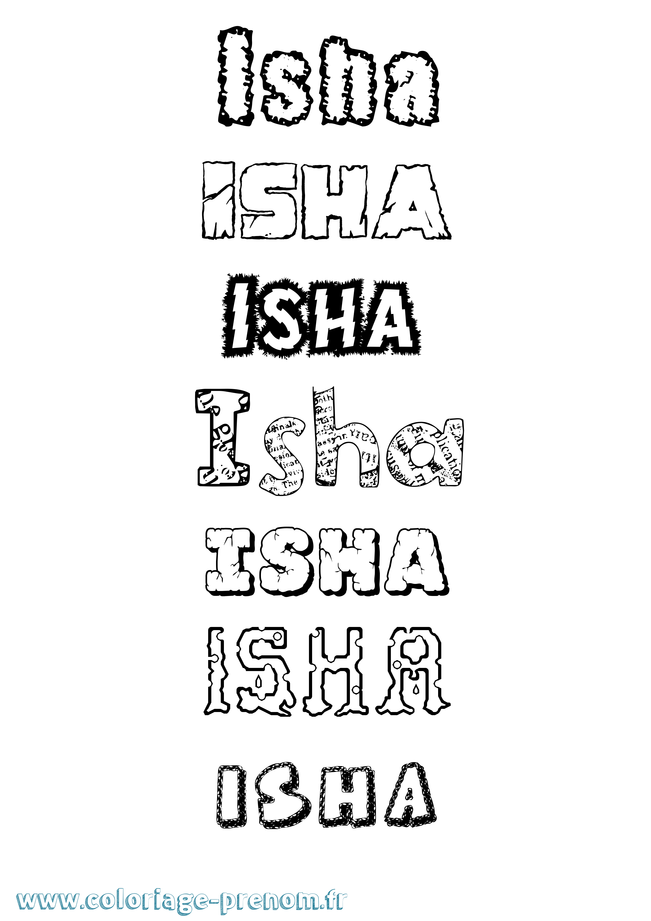 Coloriage Isha Destructuré Coloriage prénom Isha Destructuré