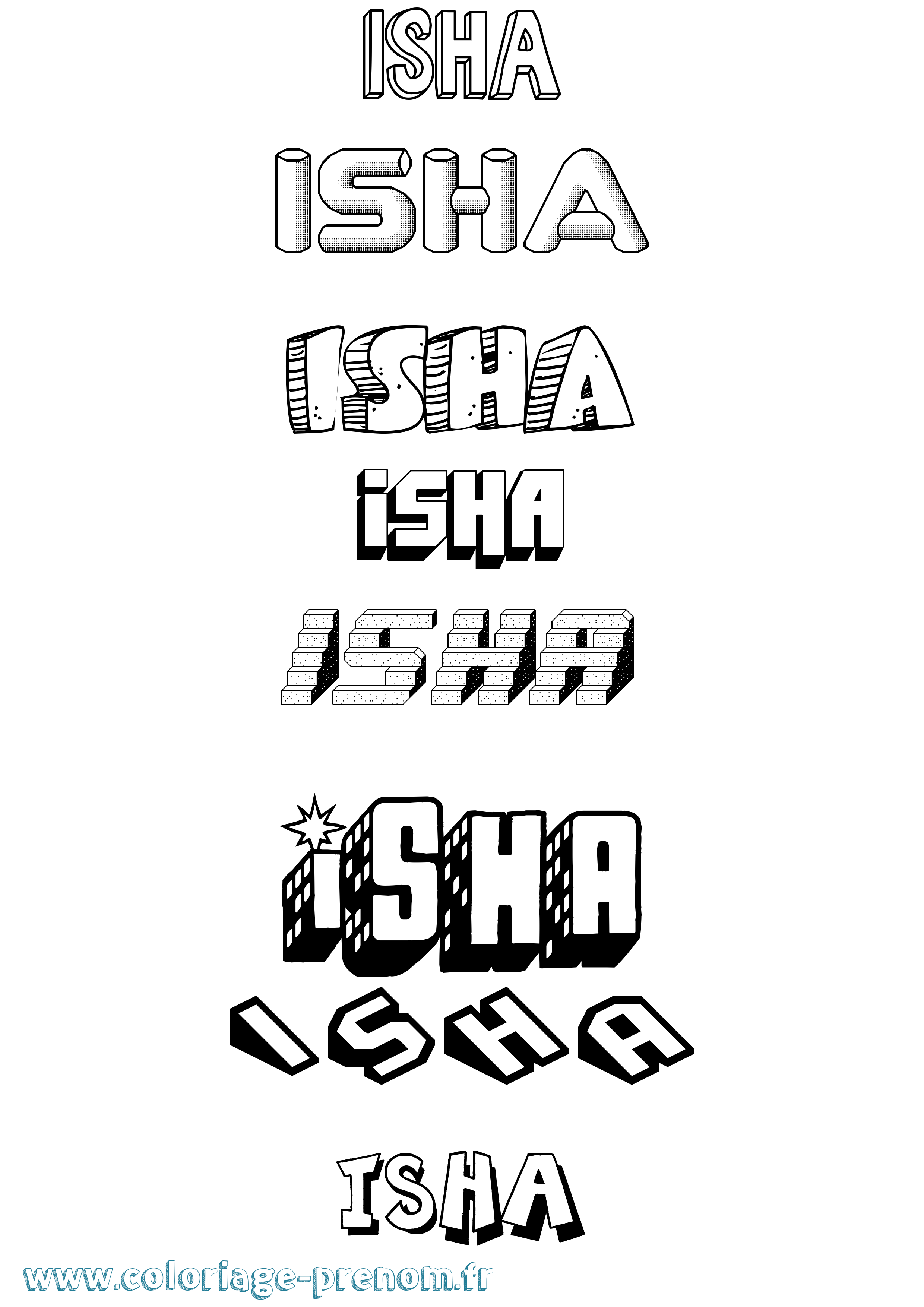Coloriage Isha Effet 3D Coloriage prénom Isha Effet 3D