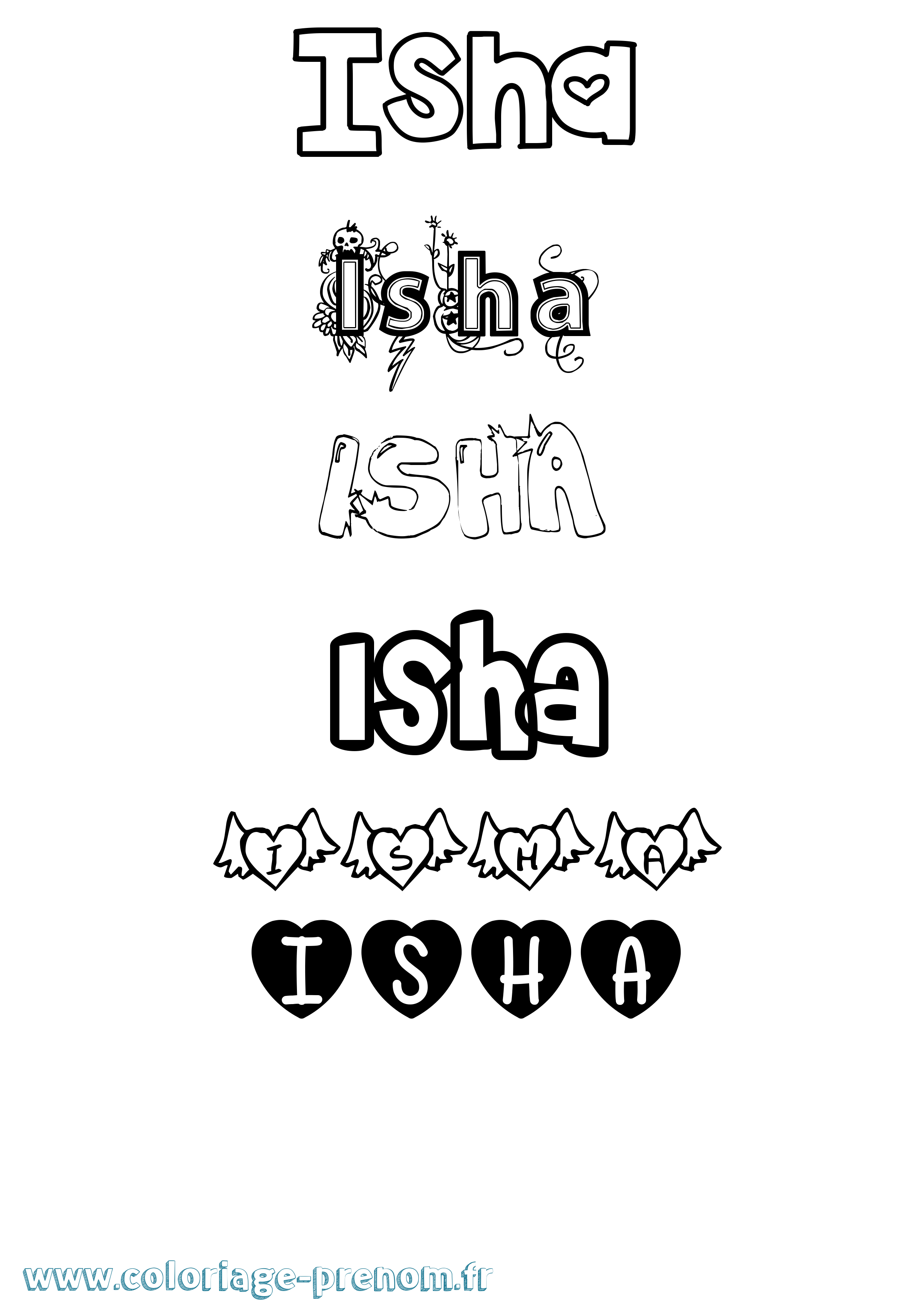 Coloriage Isha Girly Coloriage prénom Isha Girly