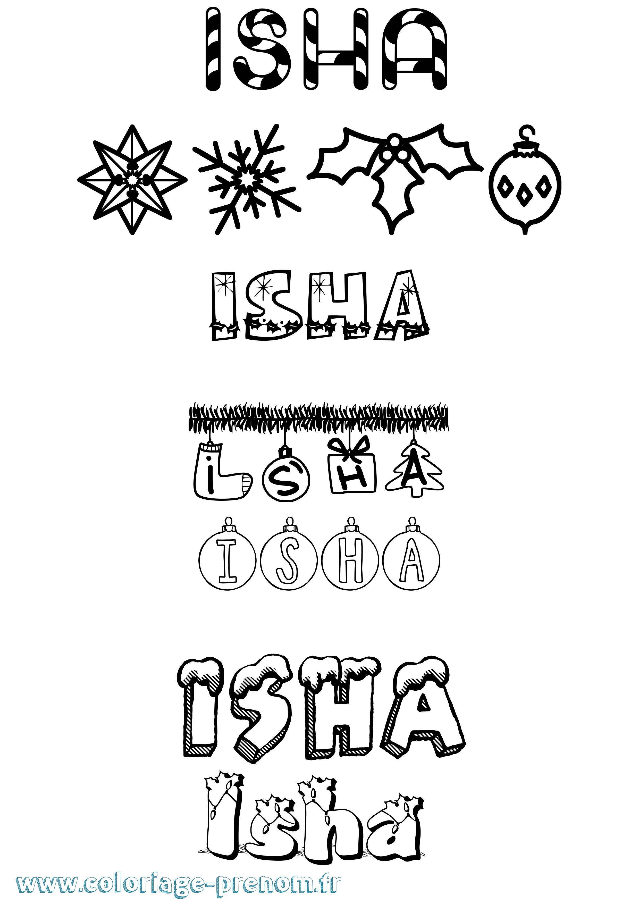 Coloriage Isha Noël Coloriage prénom Isha Noël