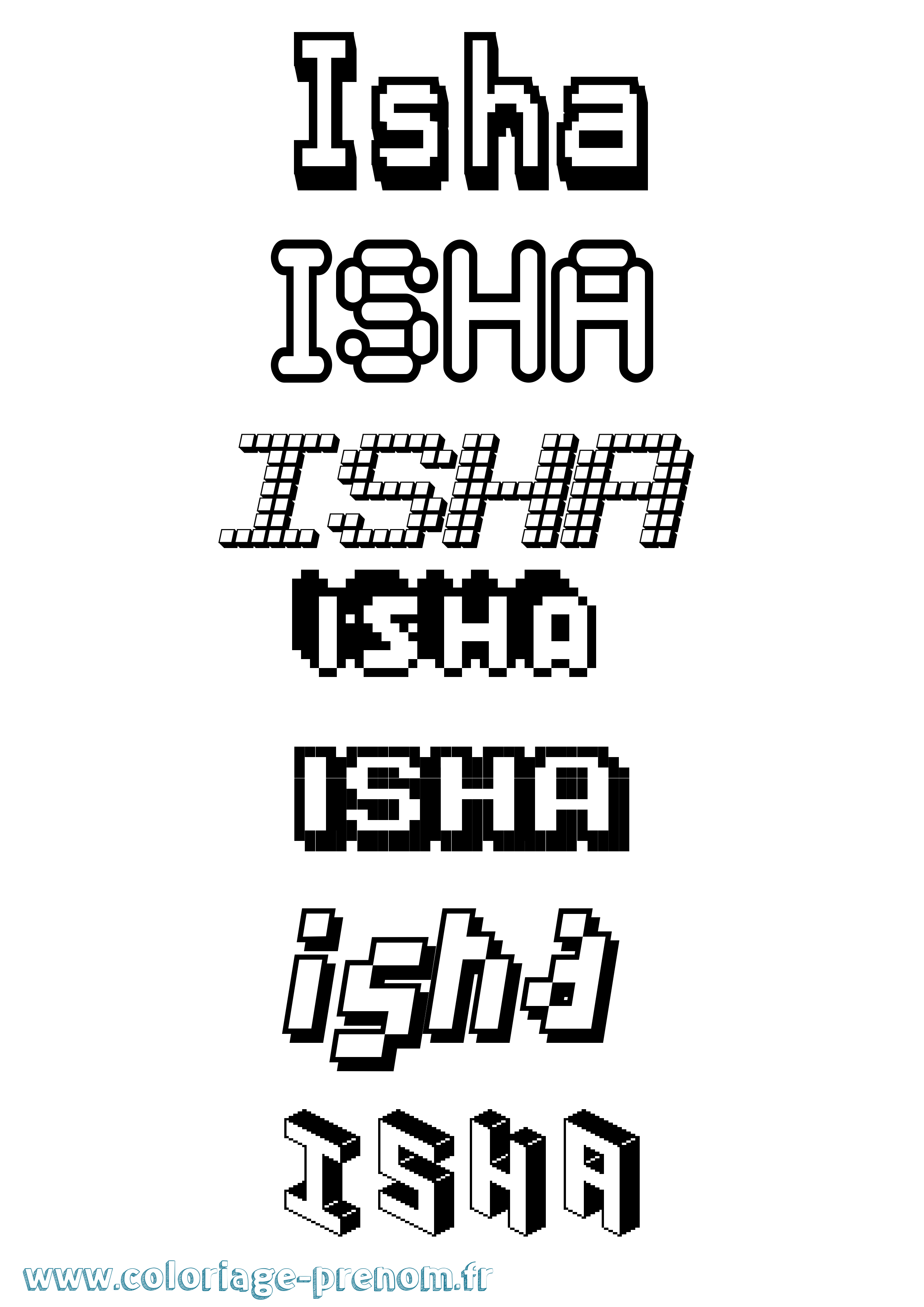 Coloriage Isha Pixel Coloriage prénom Isha Pixel