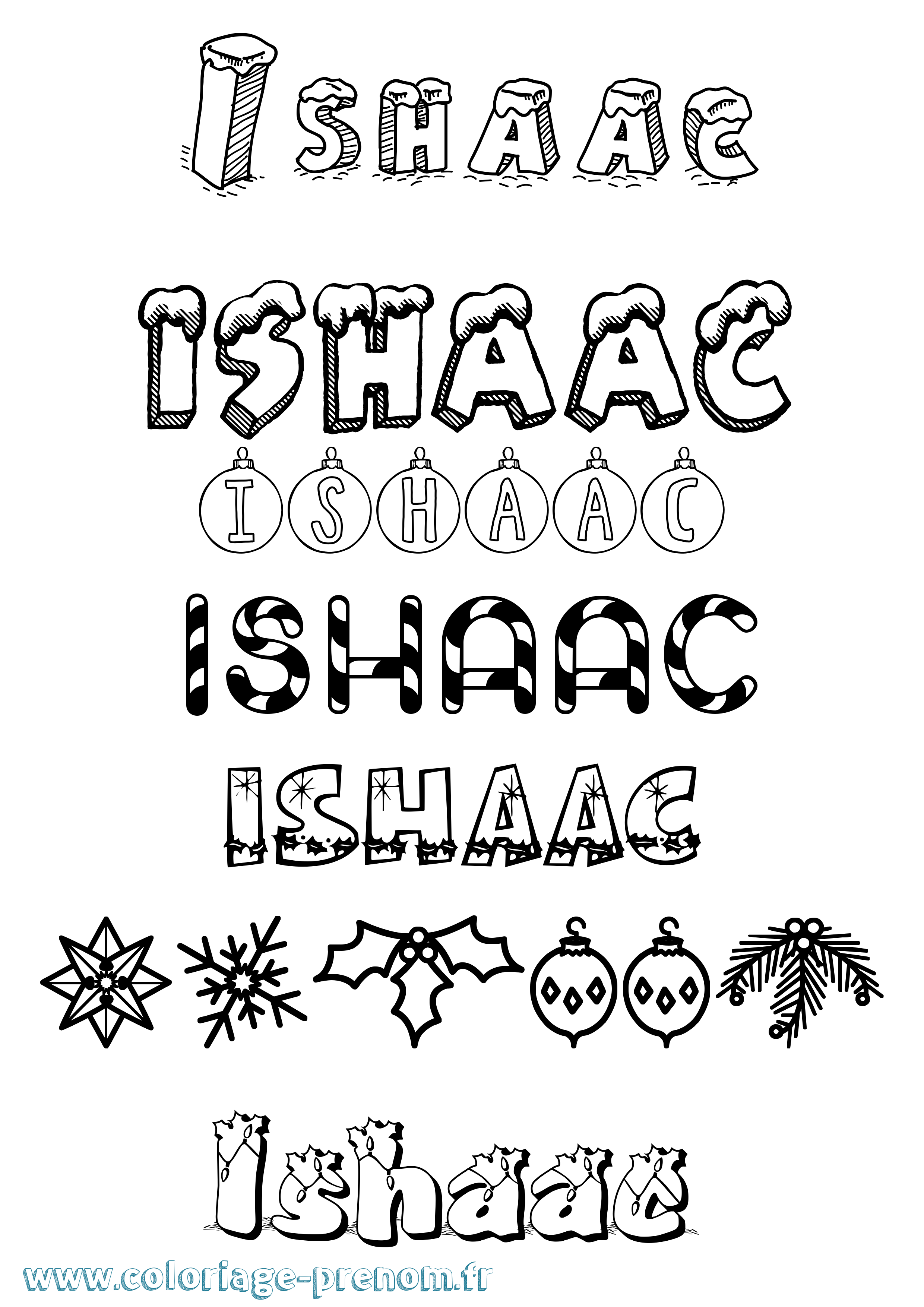 Coloriage Ishaac Noël Coloriage prénom Ishaac Noël