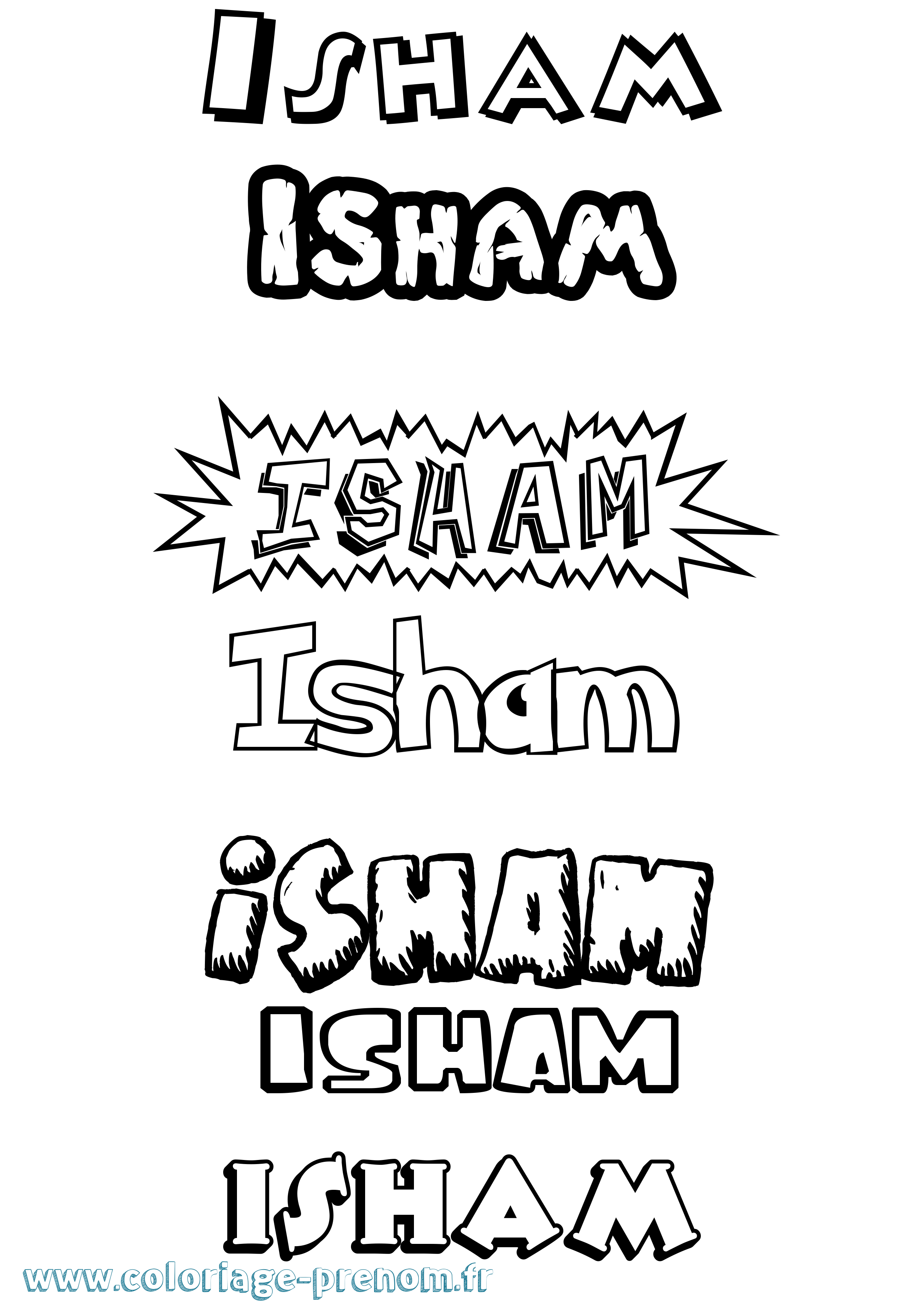 Coloriage Isham Dessin Animé Coloriage prénom Isham Dessin Animé