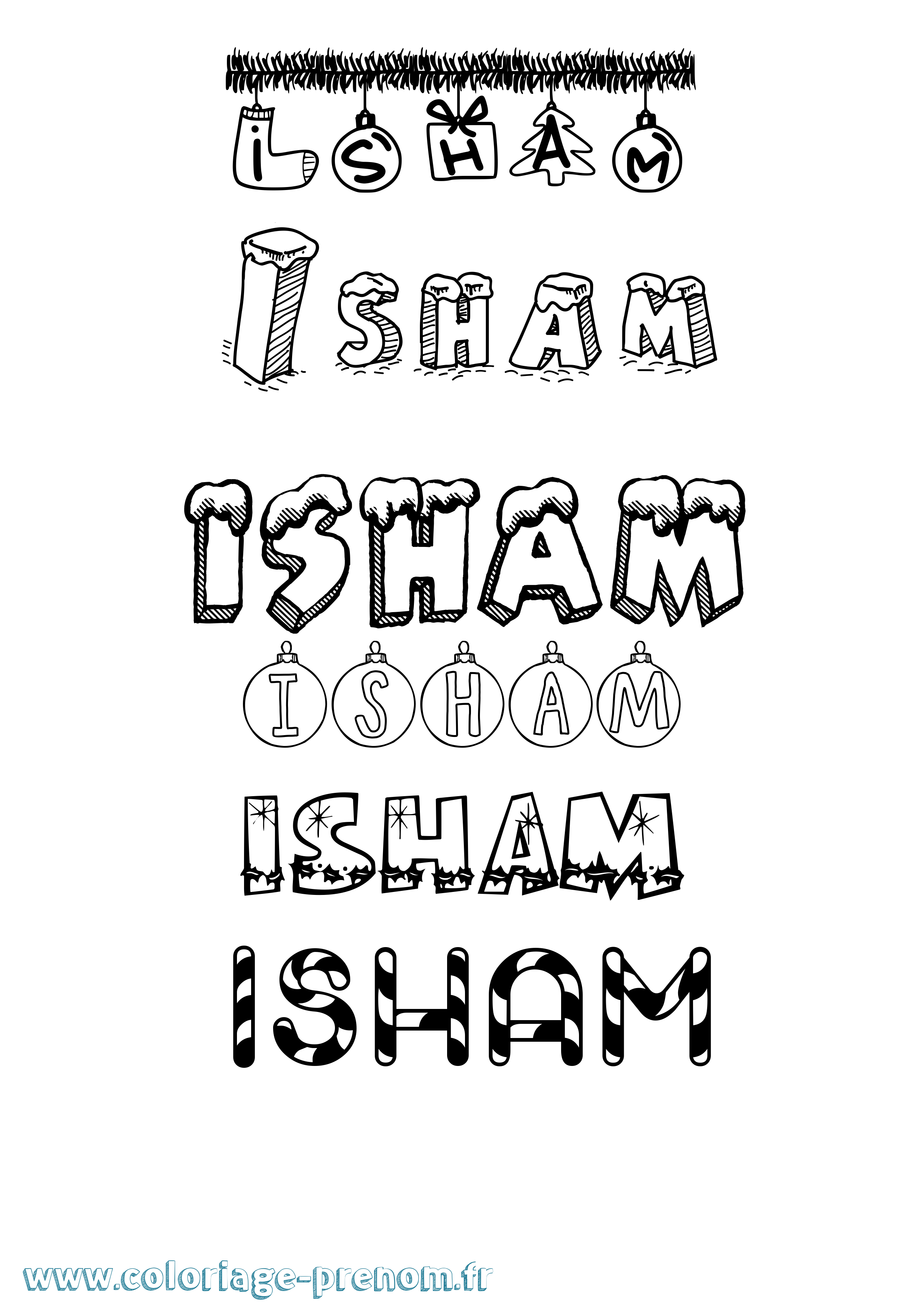 Coloriage Isham Noël Coloriage prénom Isham Noël