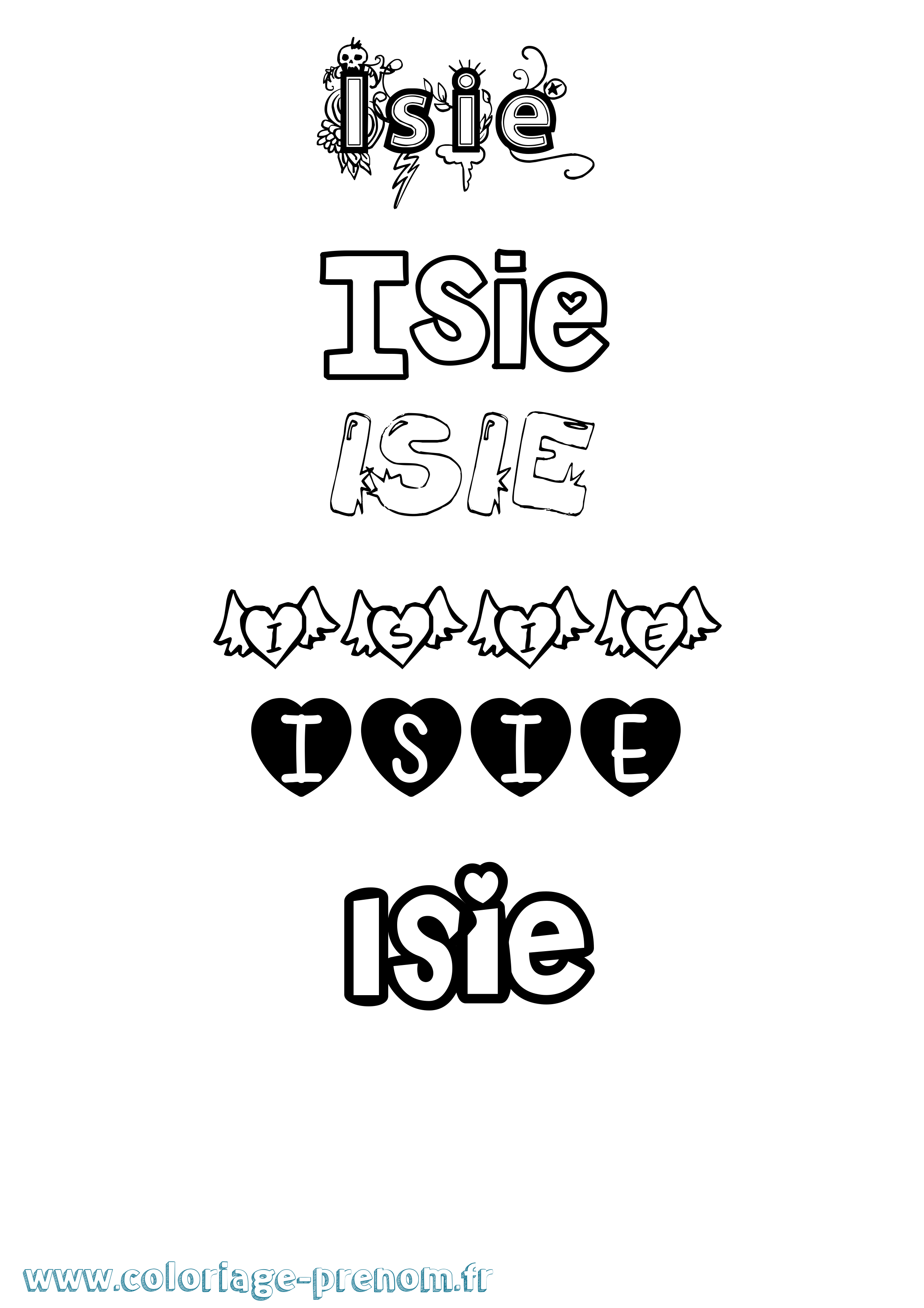 Coloriage Isie Girly Coloriage prénom Isie Girly