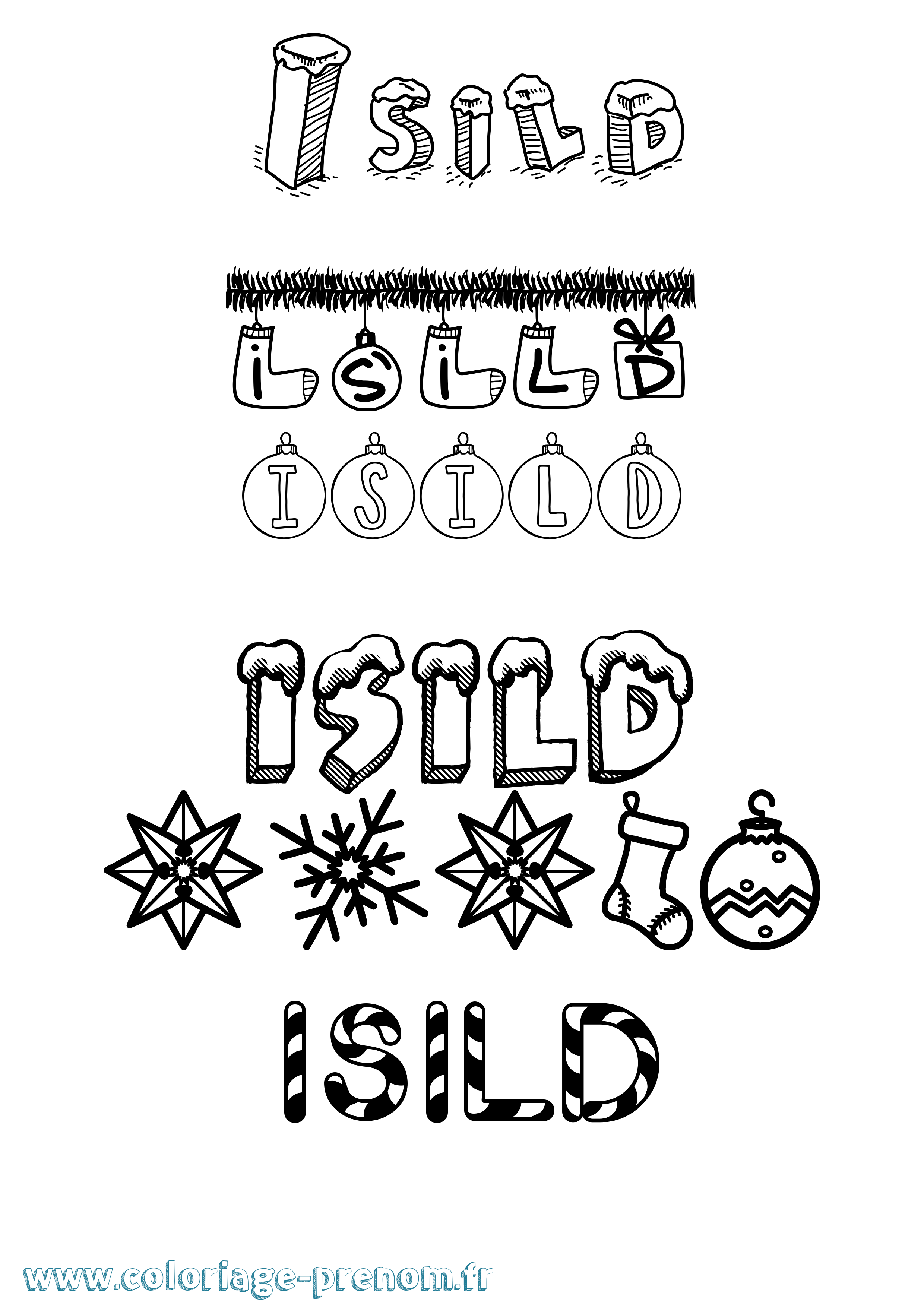 Coloriage Isild Noël Coloriage prénom Isild Noël
