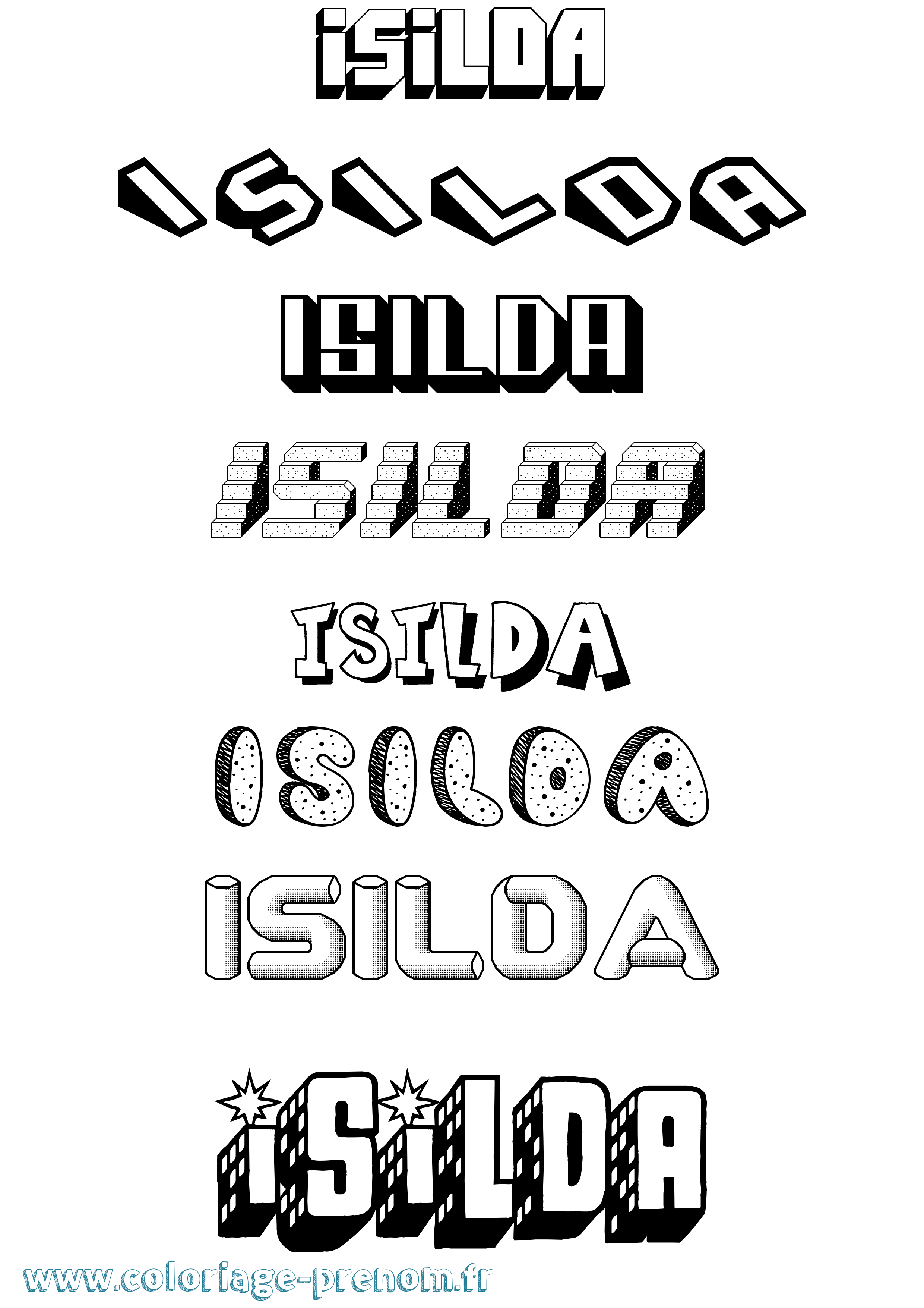 Coloriage Isilda Effet 3D Coloriage prénom Isilda Effet 3D