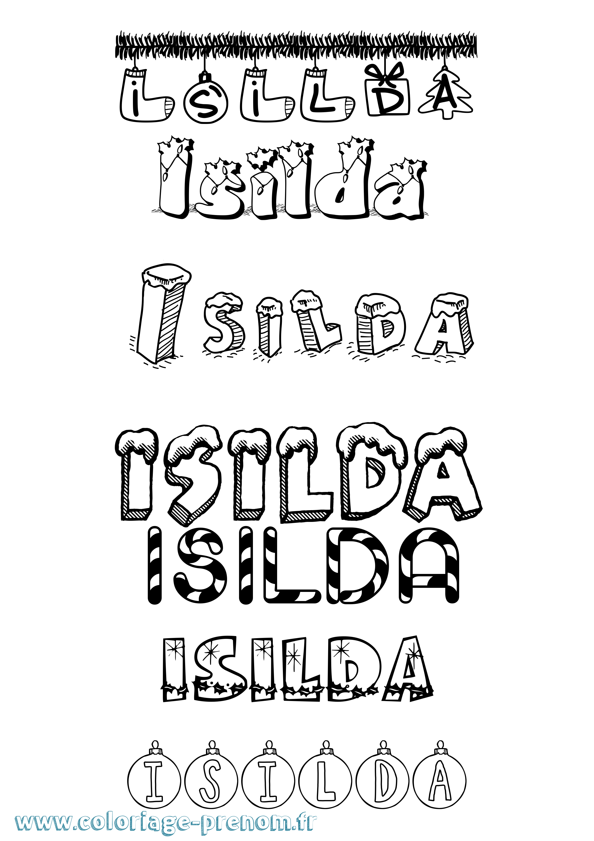 Coloriage Isilda Noël Coloriage prénom Isilda Noël