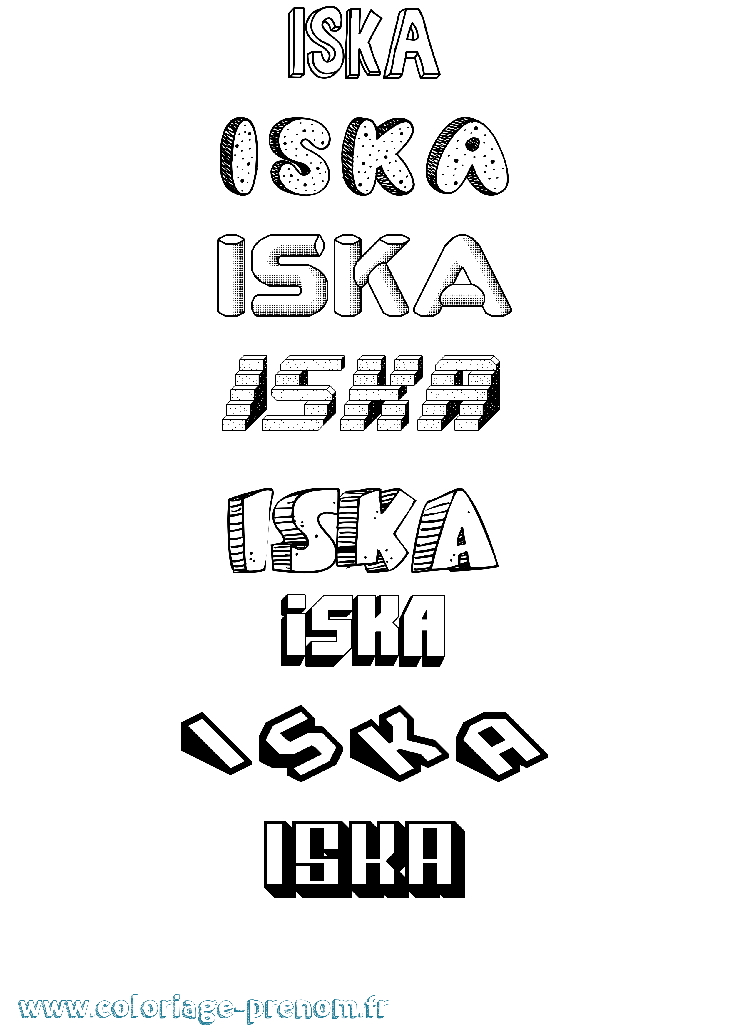 Coloriage Iska Effet 3D Coloriage prénom Iska Effet 3D
