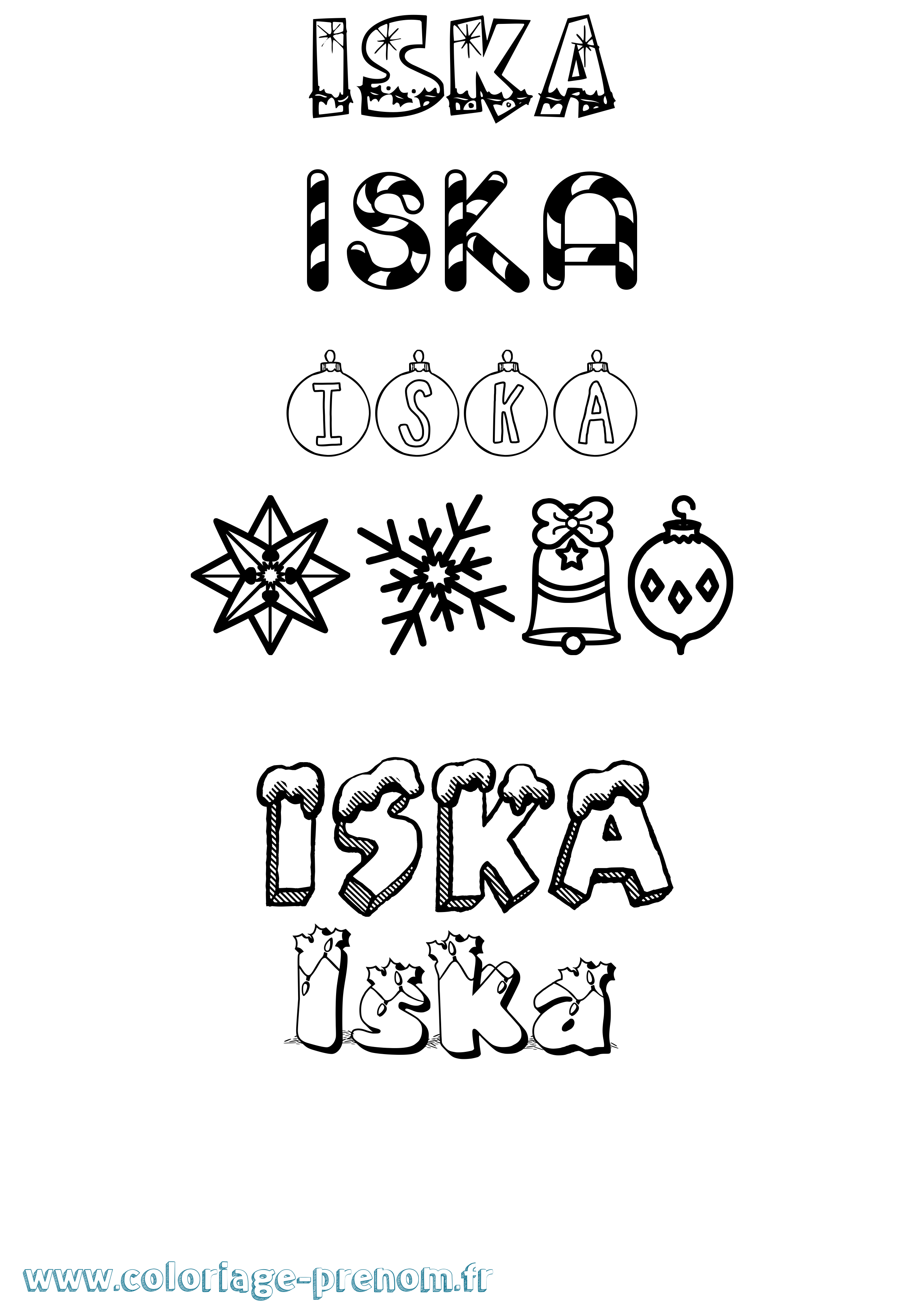 Coloriage Iska Noël Coloriage prénom Iska Noël