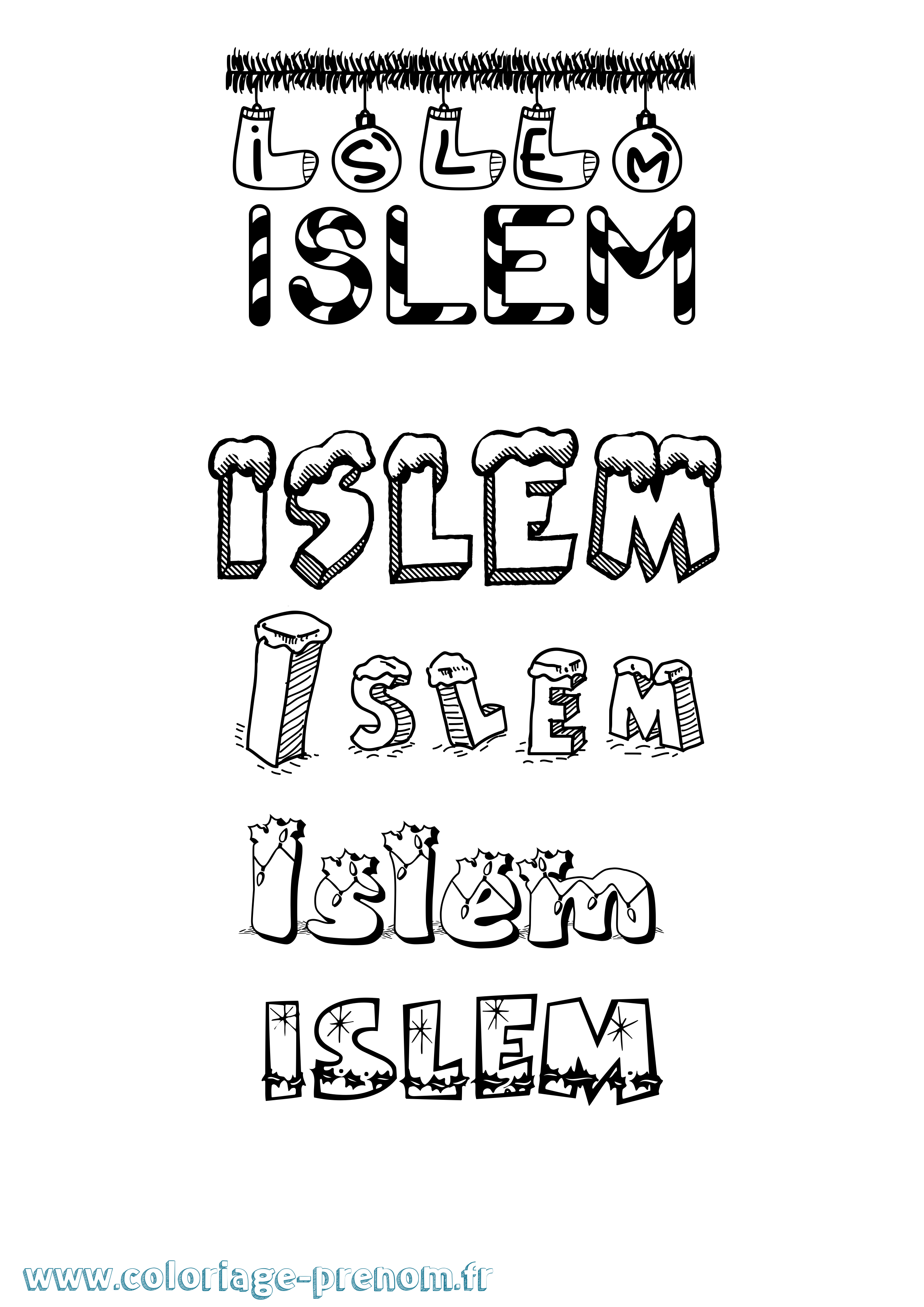 Coloriage Islem Noël Coloriage prénom Islem Noël
