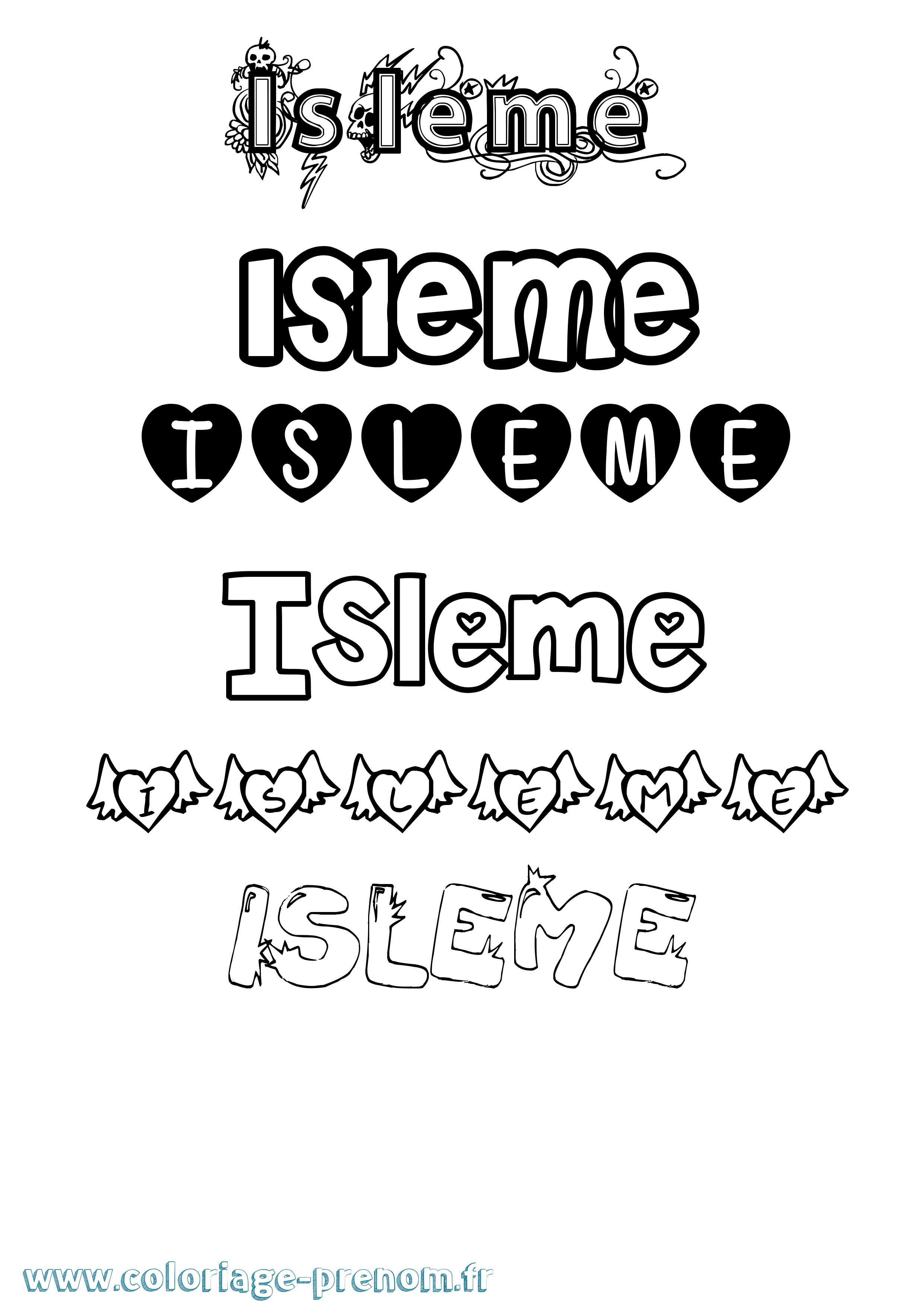 Coloriage Isleme Girly Coloriage prénom Isleme Girly
