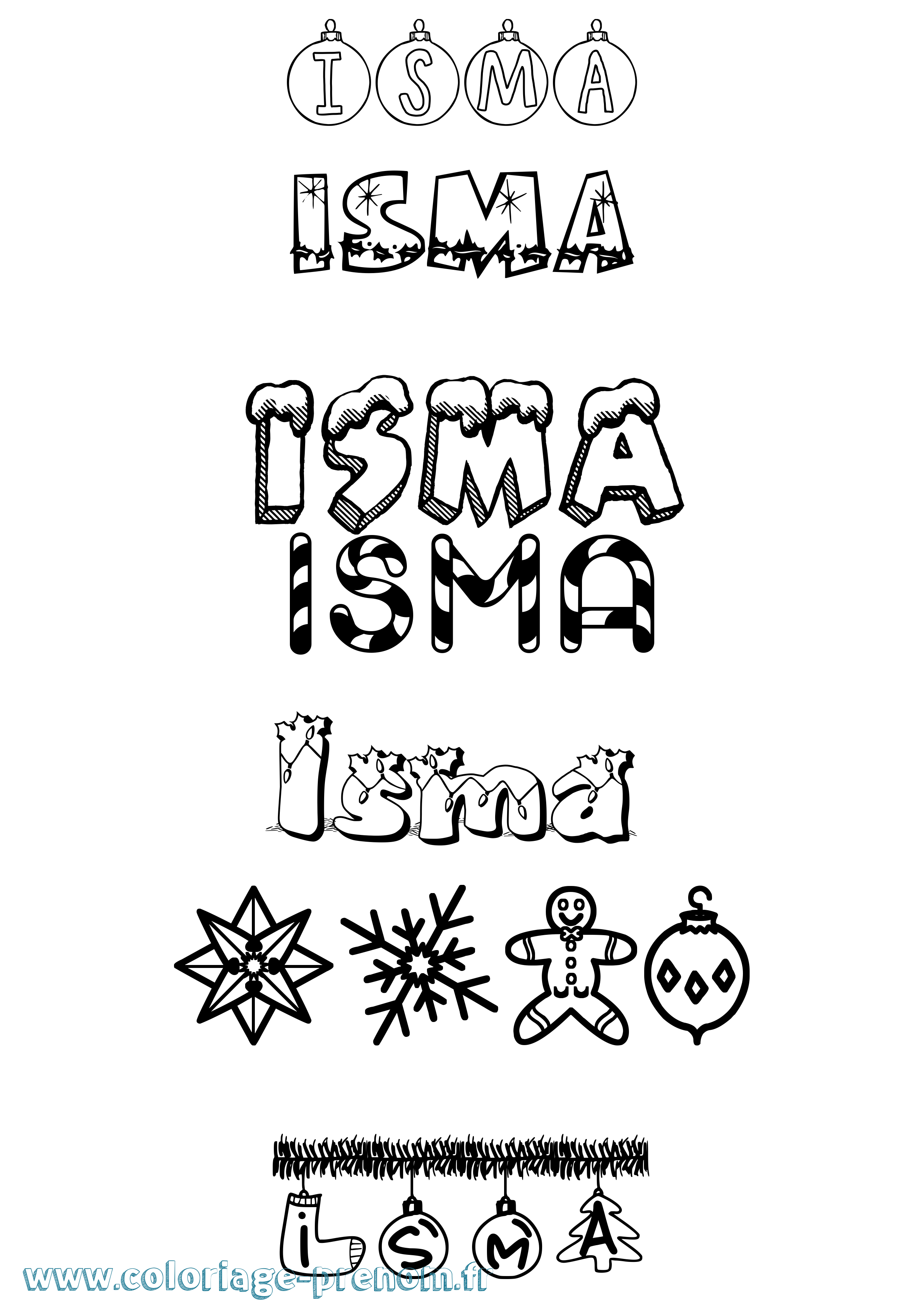 Coloriage Isma Noël Coloriage prénom Isma Noël