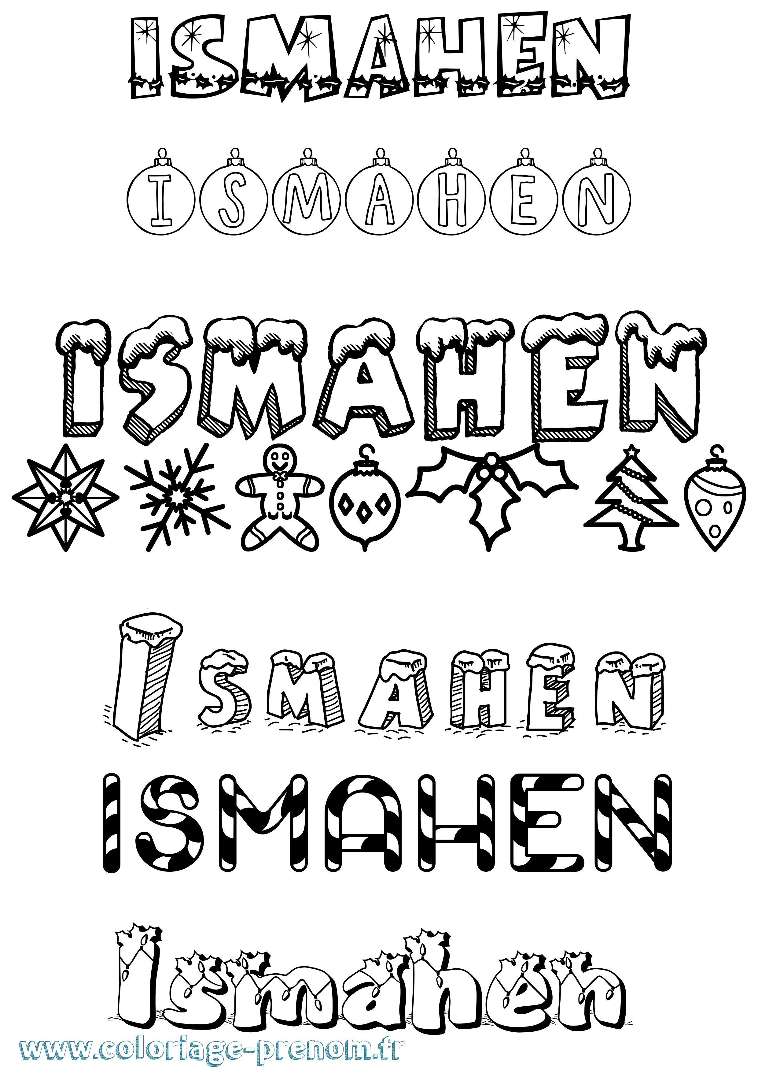Coloriage Ismahen Noël Coloriage prénom Ismahen Noël