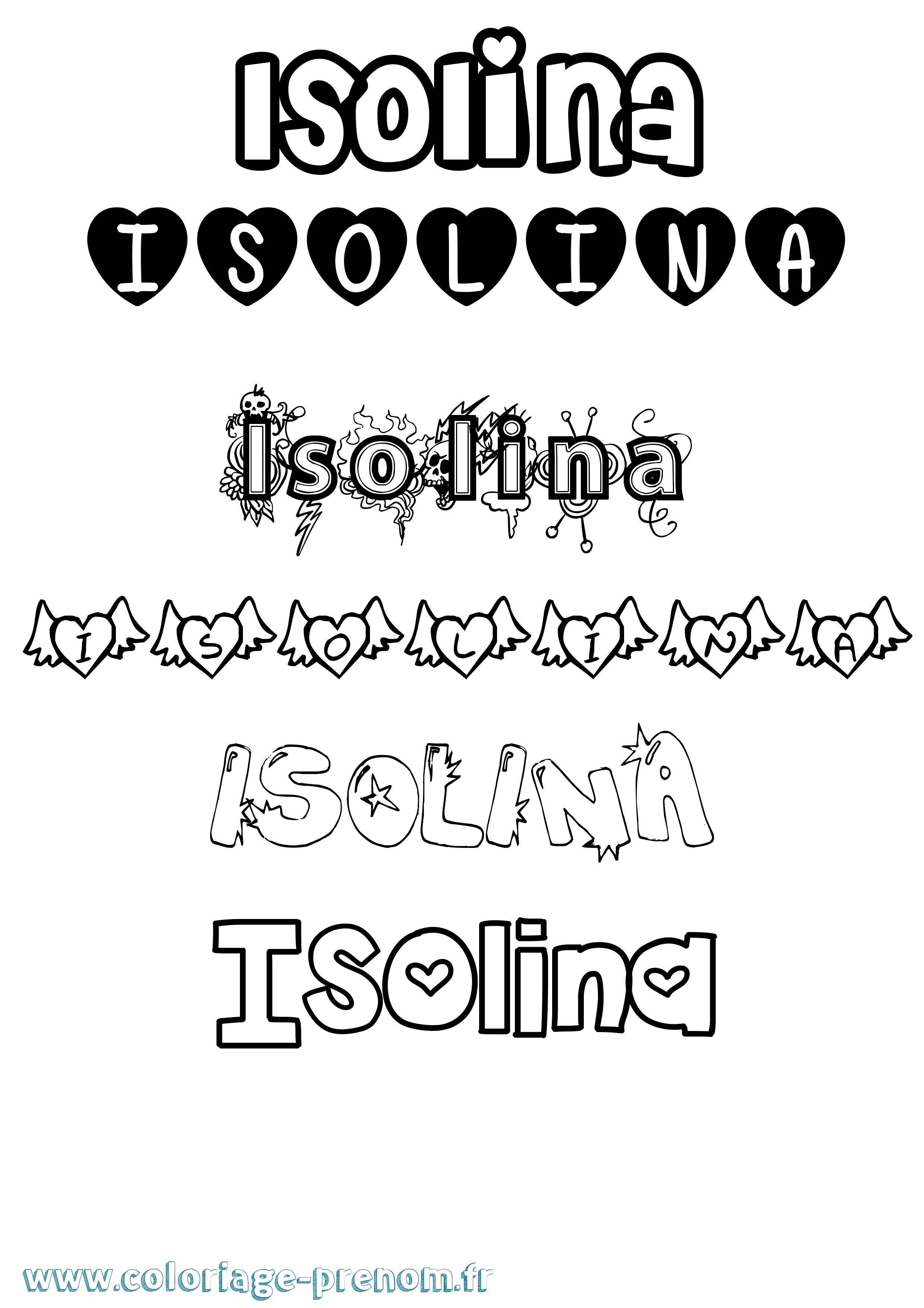 Coloriage Isolina Girly Coloriage prénom Isolina Girly