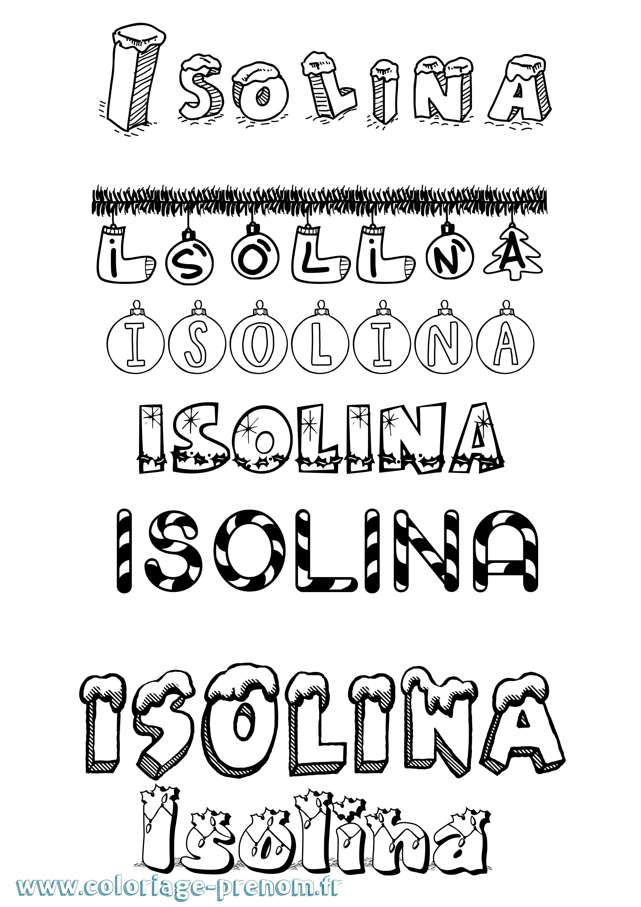 Coloriage Isolina Noël Coloriage prénom Isolina Noël