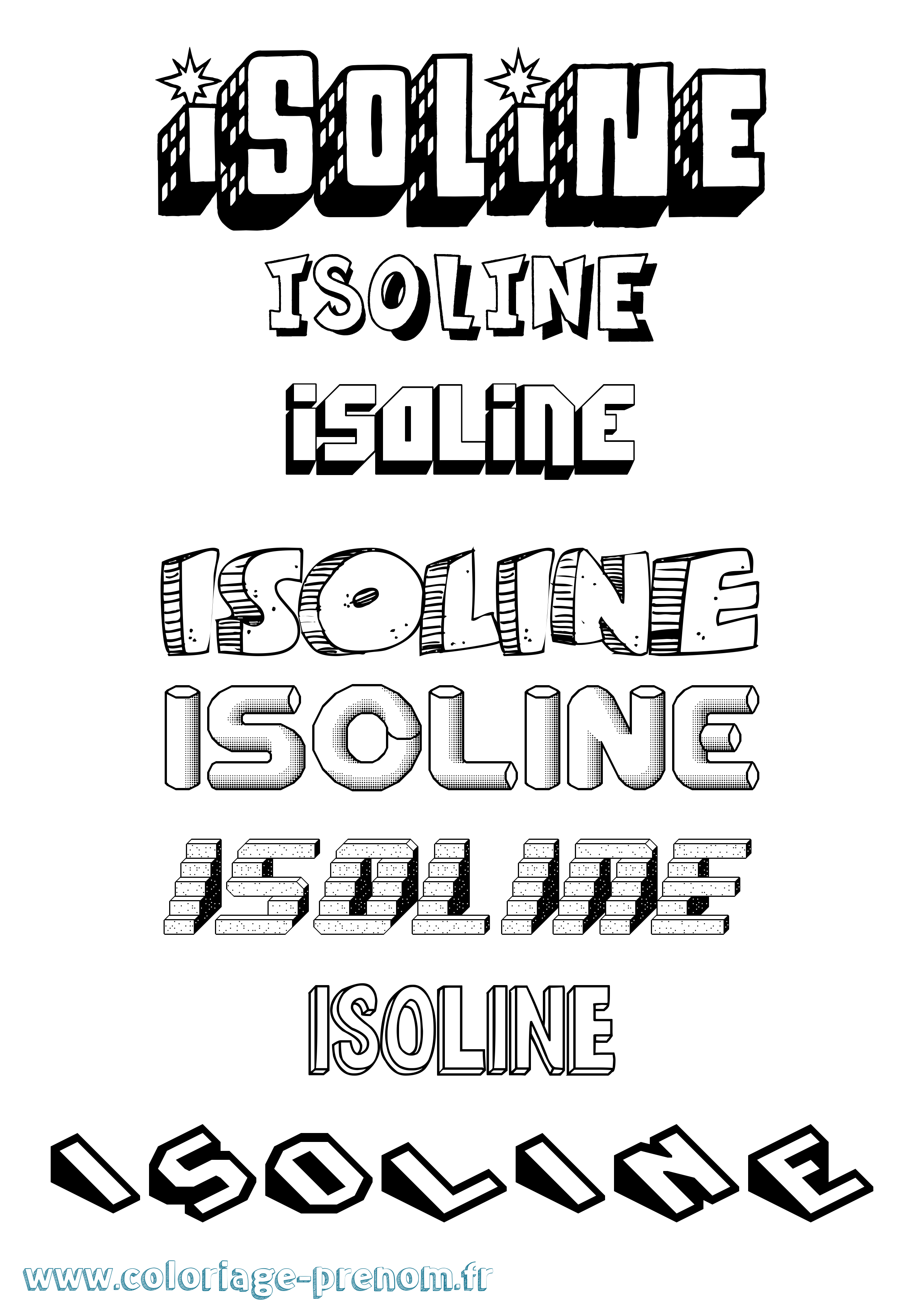Coloriage Isoline Effet 3D Coloriage prénom Isoline Effet 3D