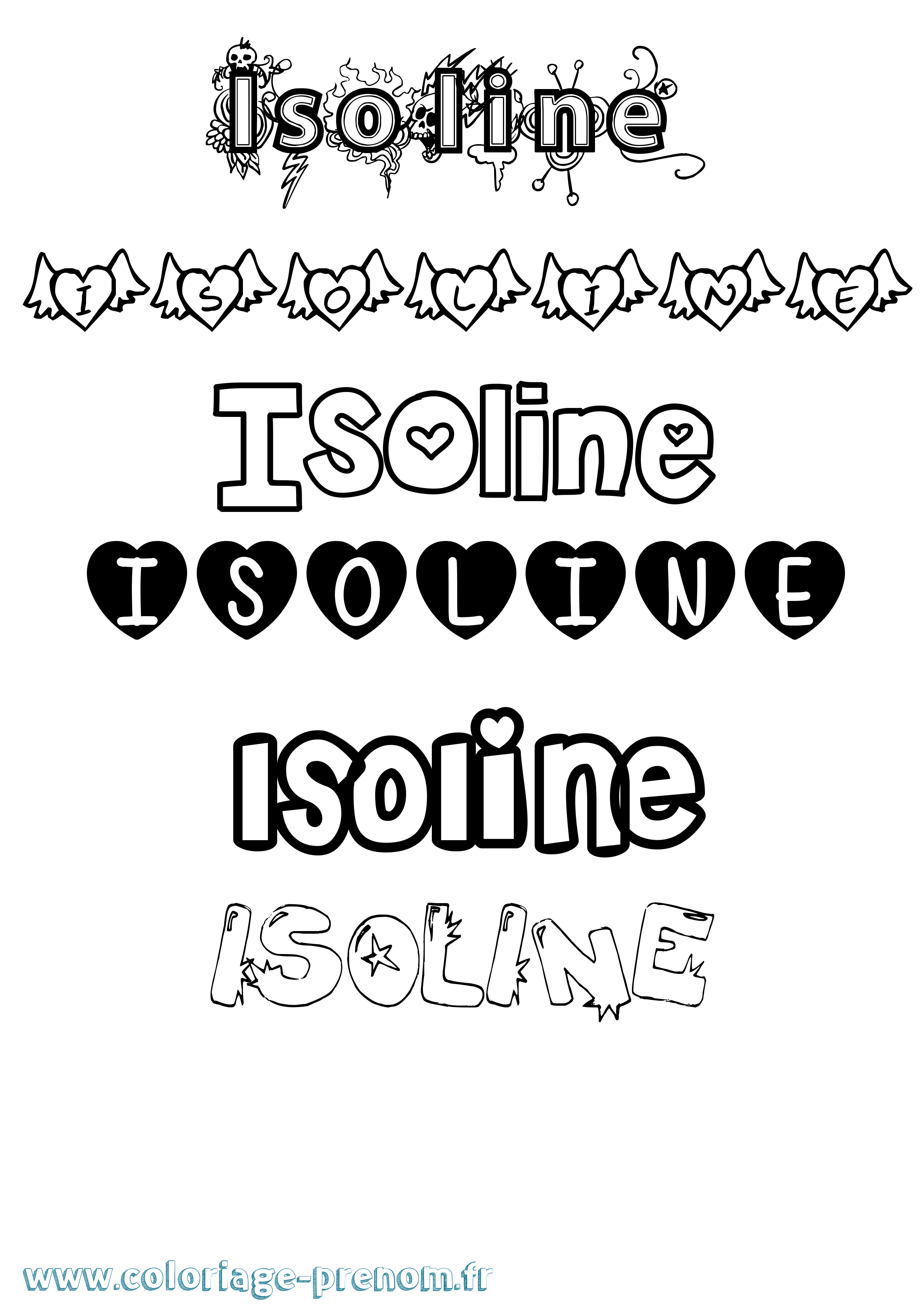 Coloriage Isoline Girly Coloriage prénom Isoline Girly