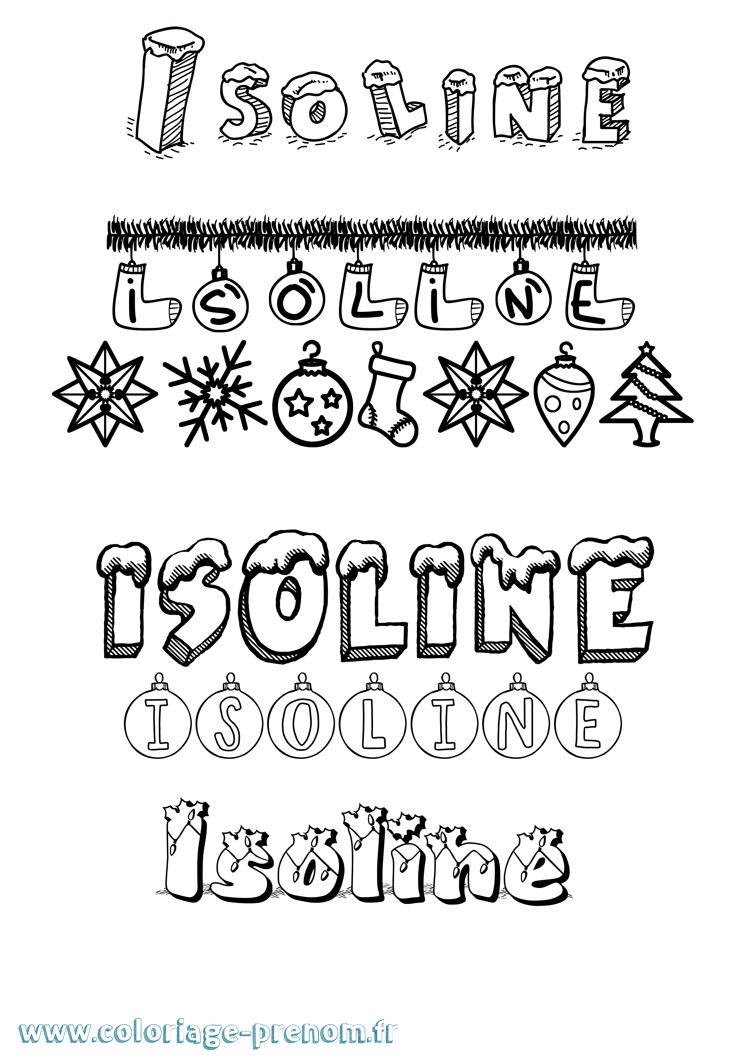 Coloriage Isoline Noël Coloriage prénom Isoline Noël