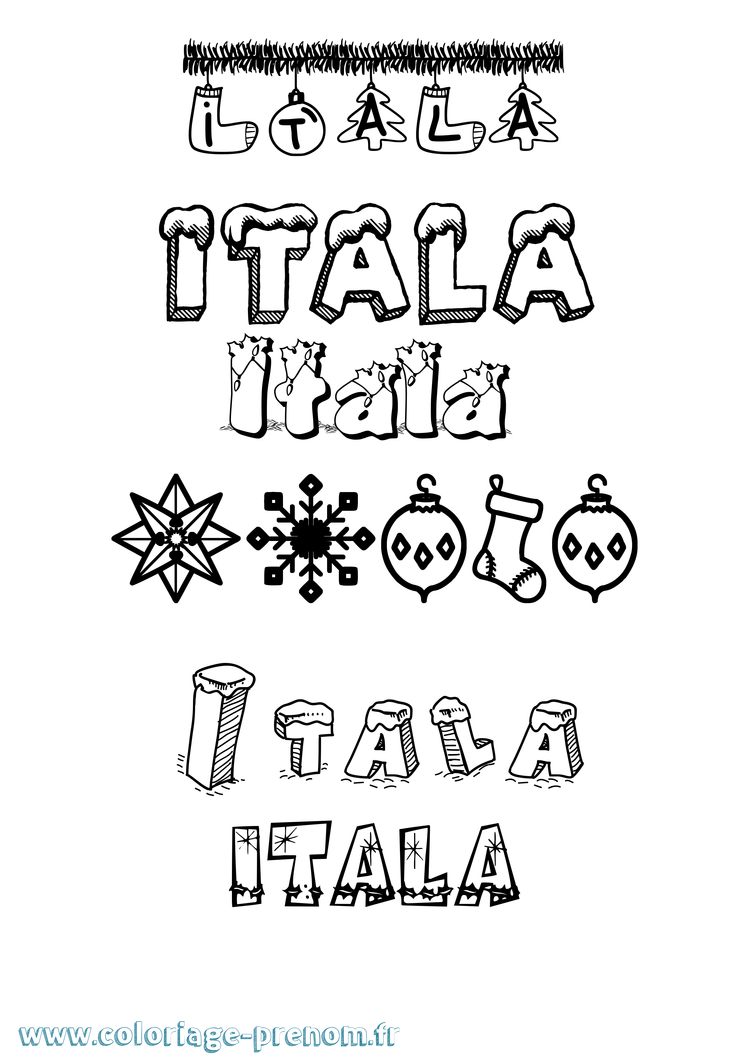 Coloriage Itala Noël Coloriage prénom Itala Noël
