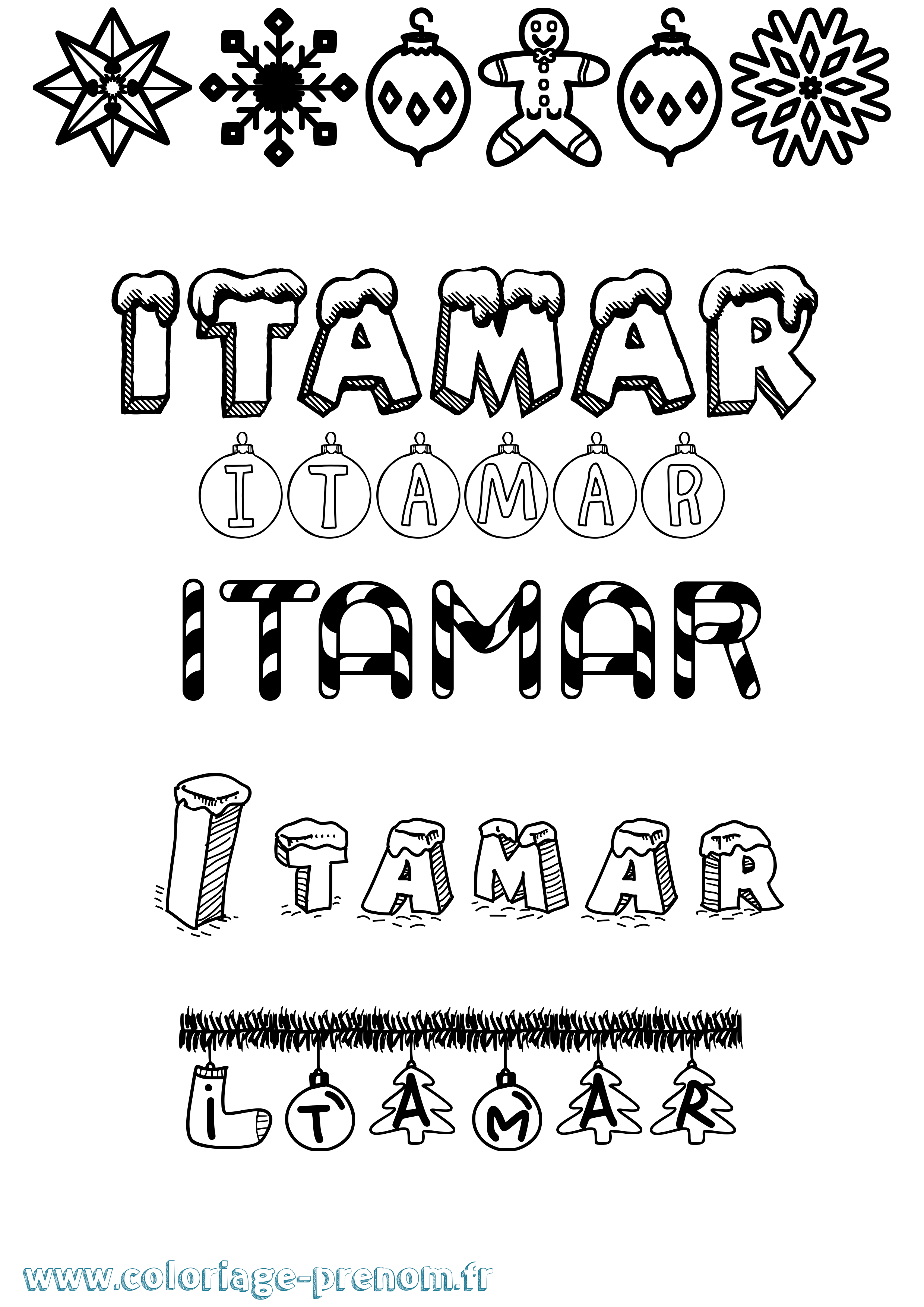 Coloriage Itamar Noël Coloriage prénom Itamar Noël