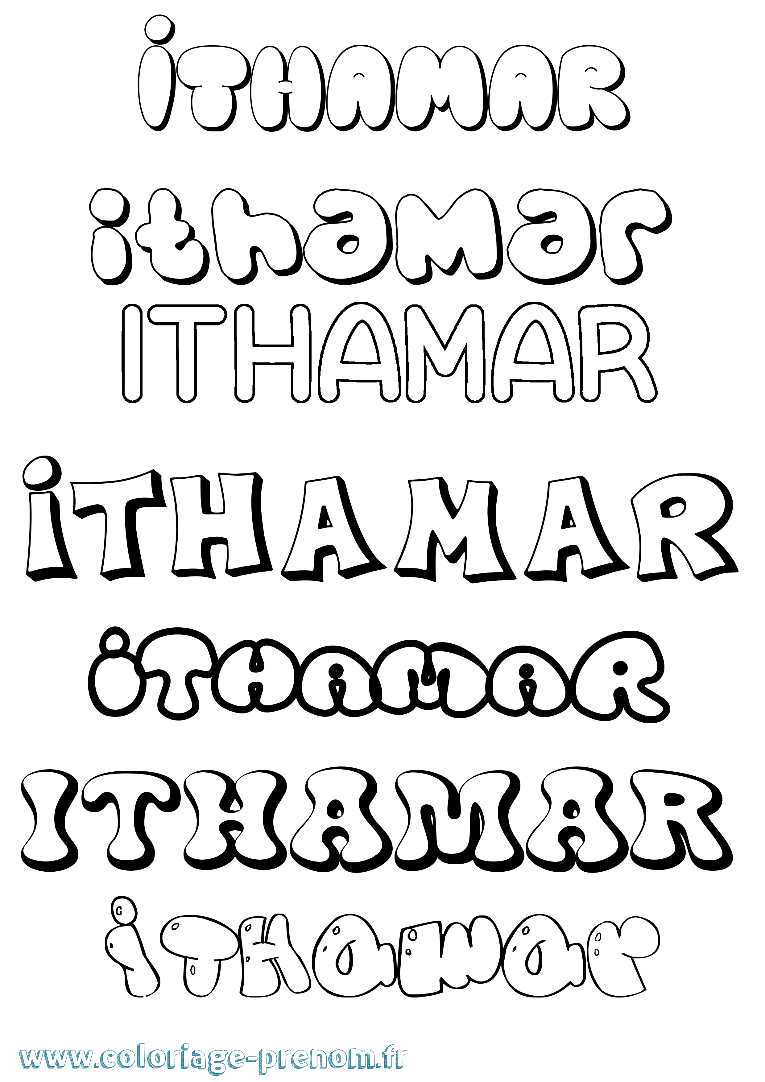 Coloriage Ithamar Bubble Coloriage prénom Ithamar Bubble