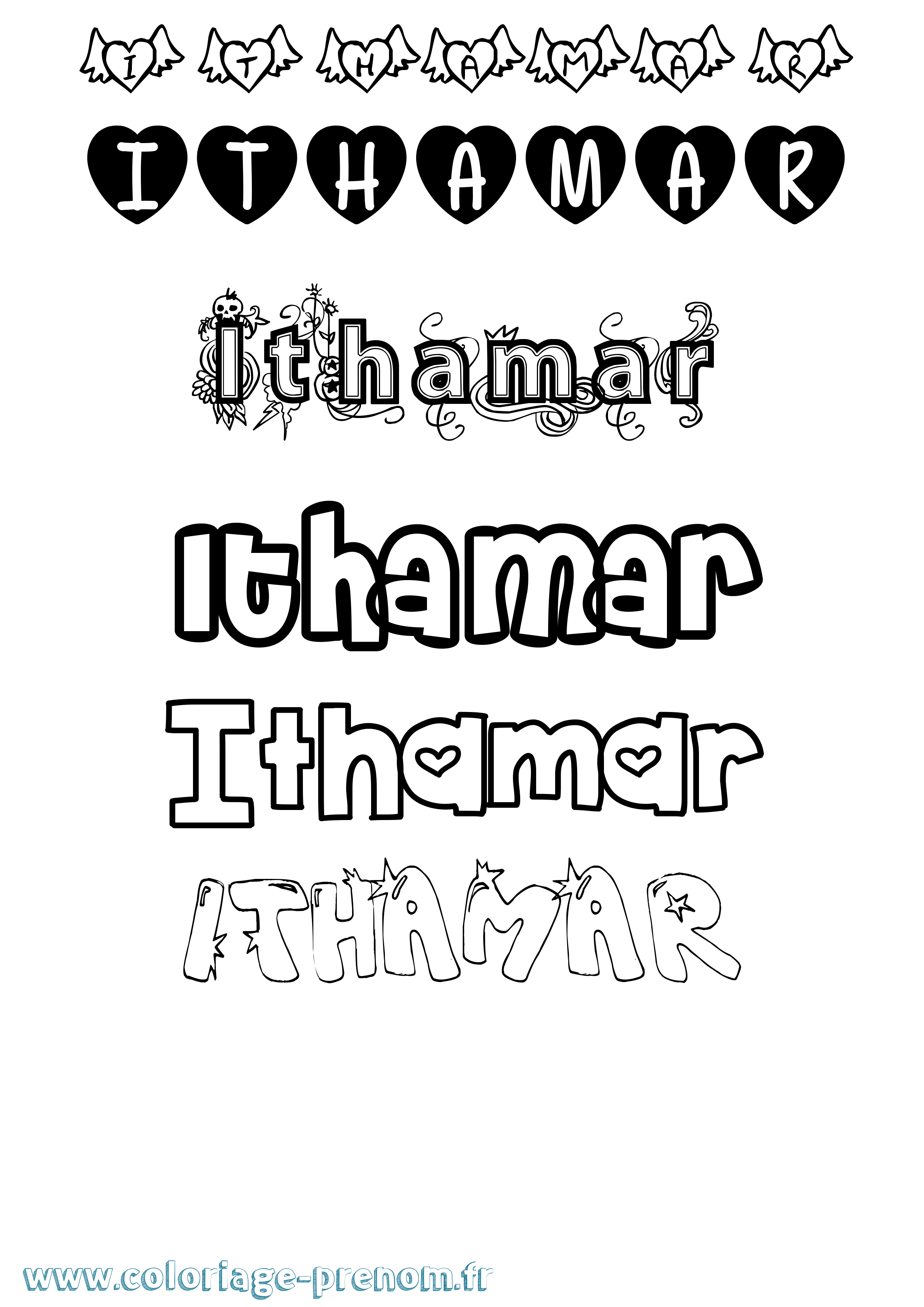Coloriage Ithamar Girly Coloriage prénom Ithamar Girly