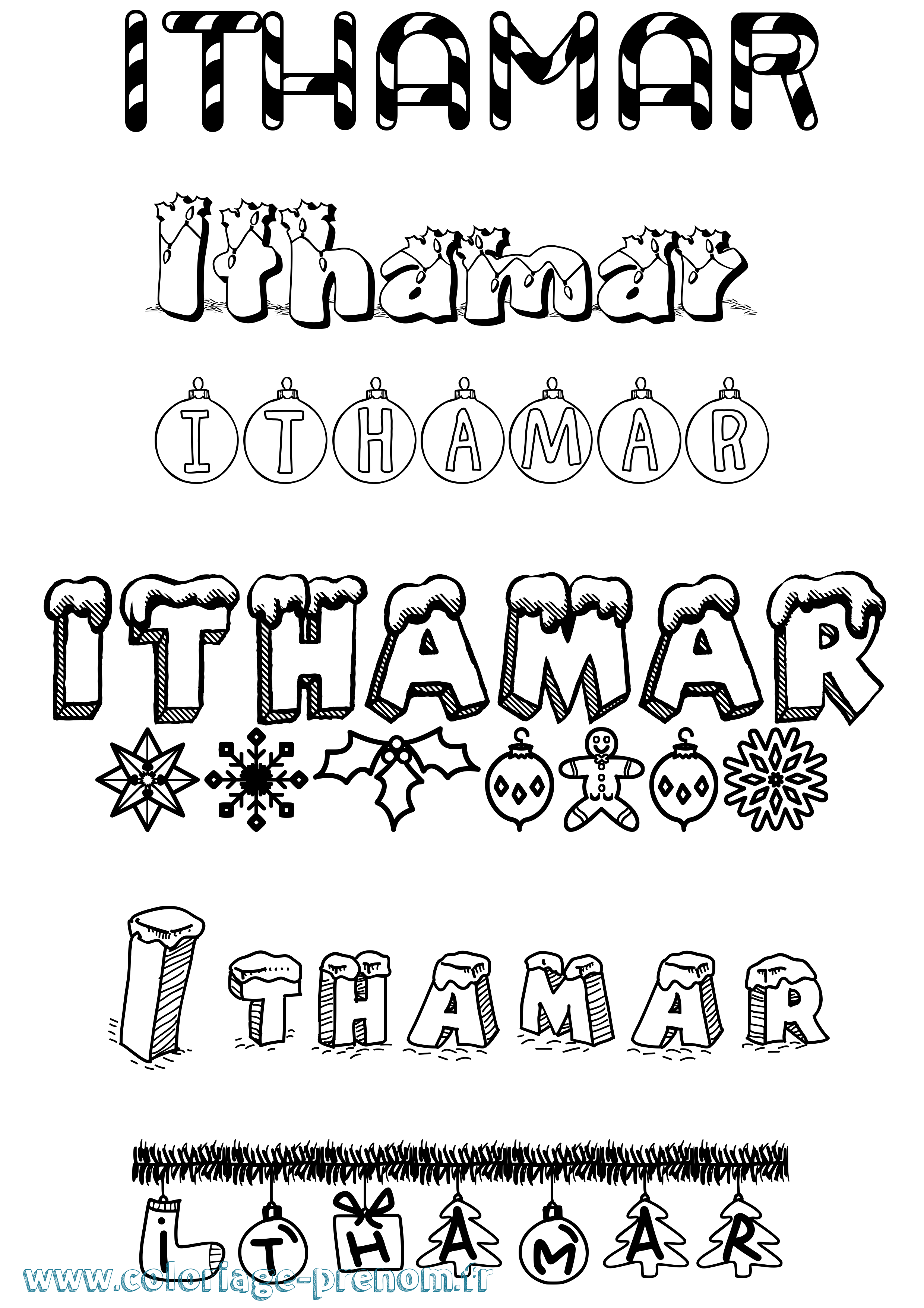 Coloriage Ithamar Noël Coloriage prénom Ithamar Noël