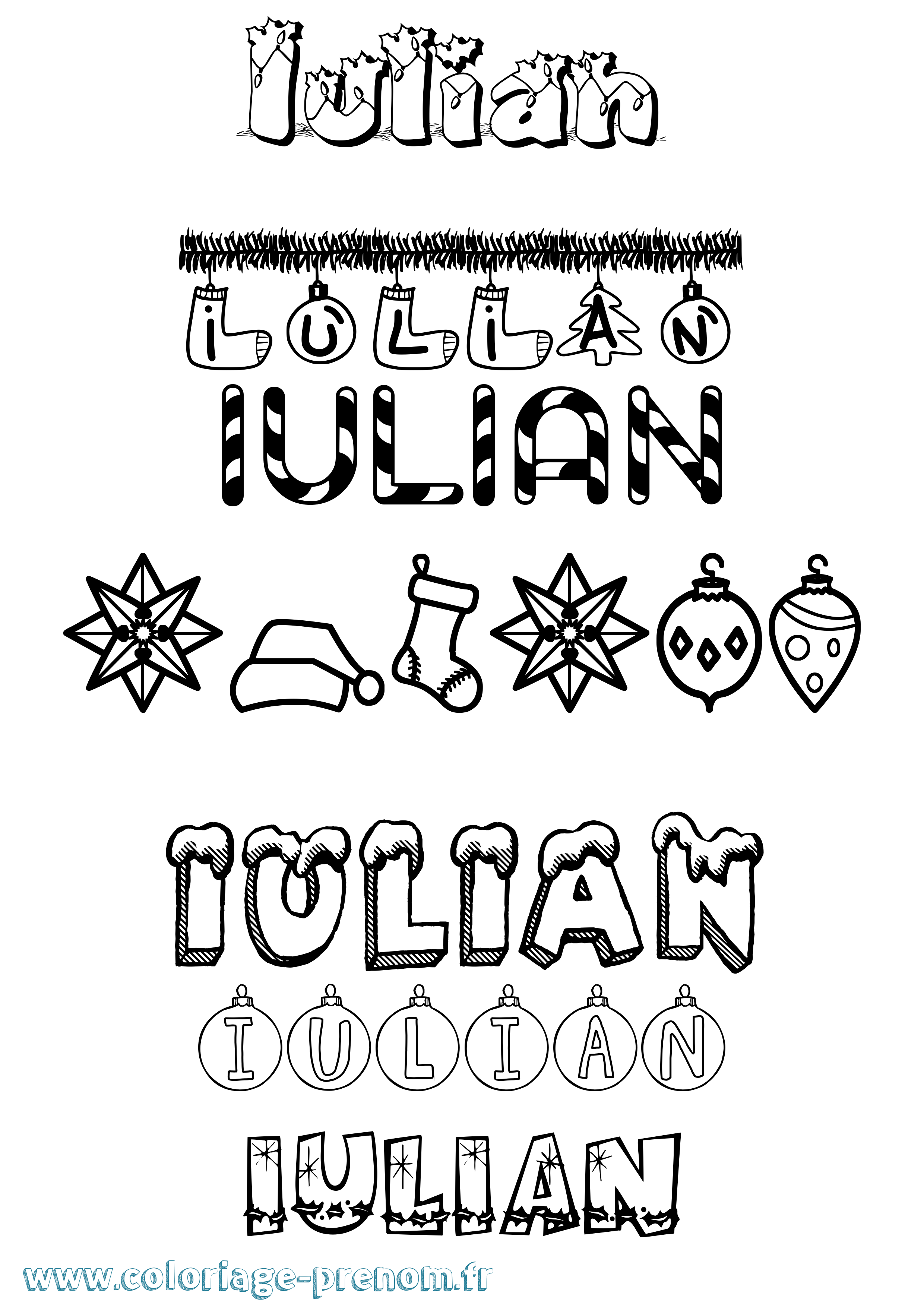 Coloriage Iulian Noël Coloriage prénom Iulian Noël