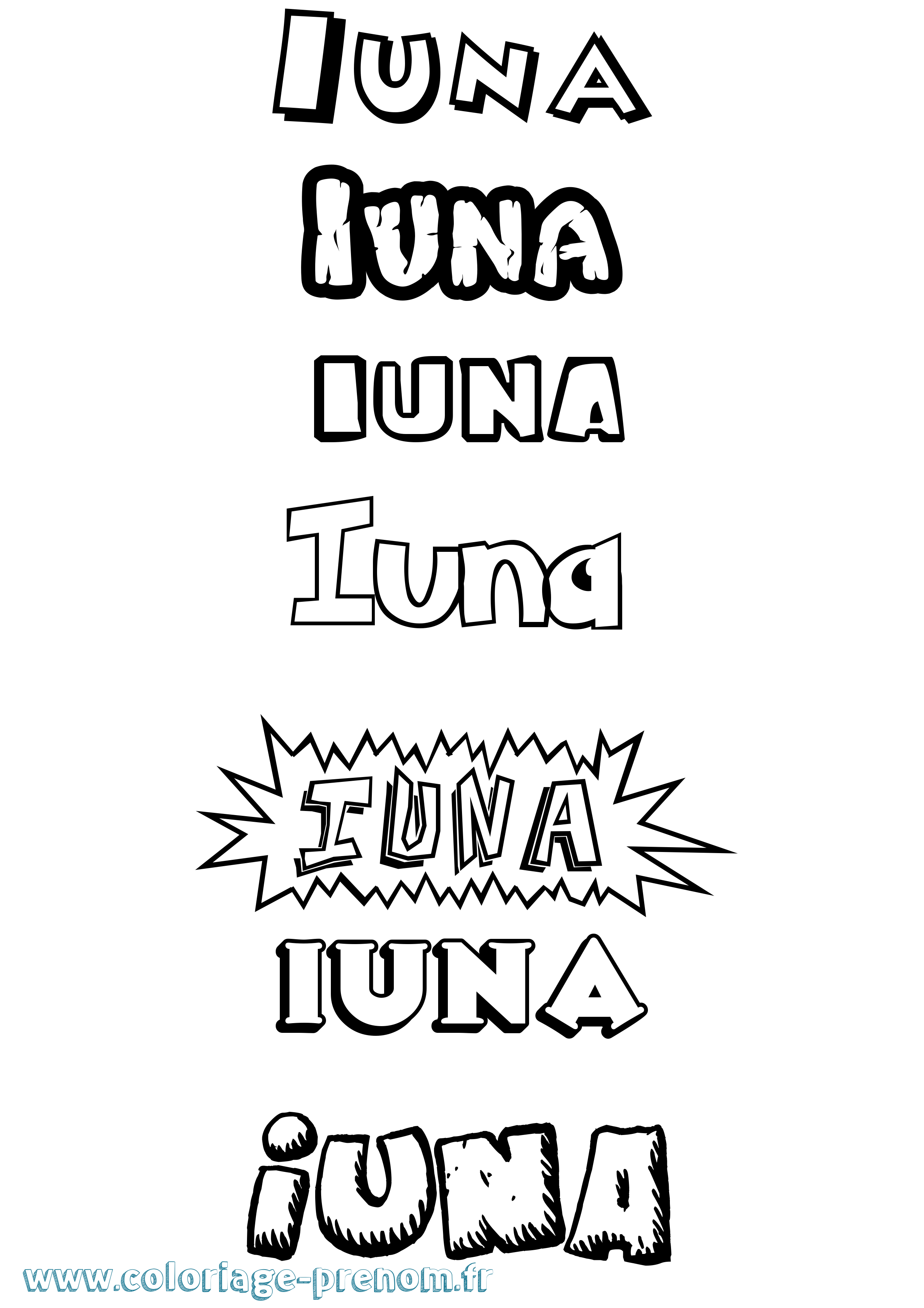 Coloriage Iuna Dessin Animé Coloriage prénom Iuna Dessin Animé