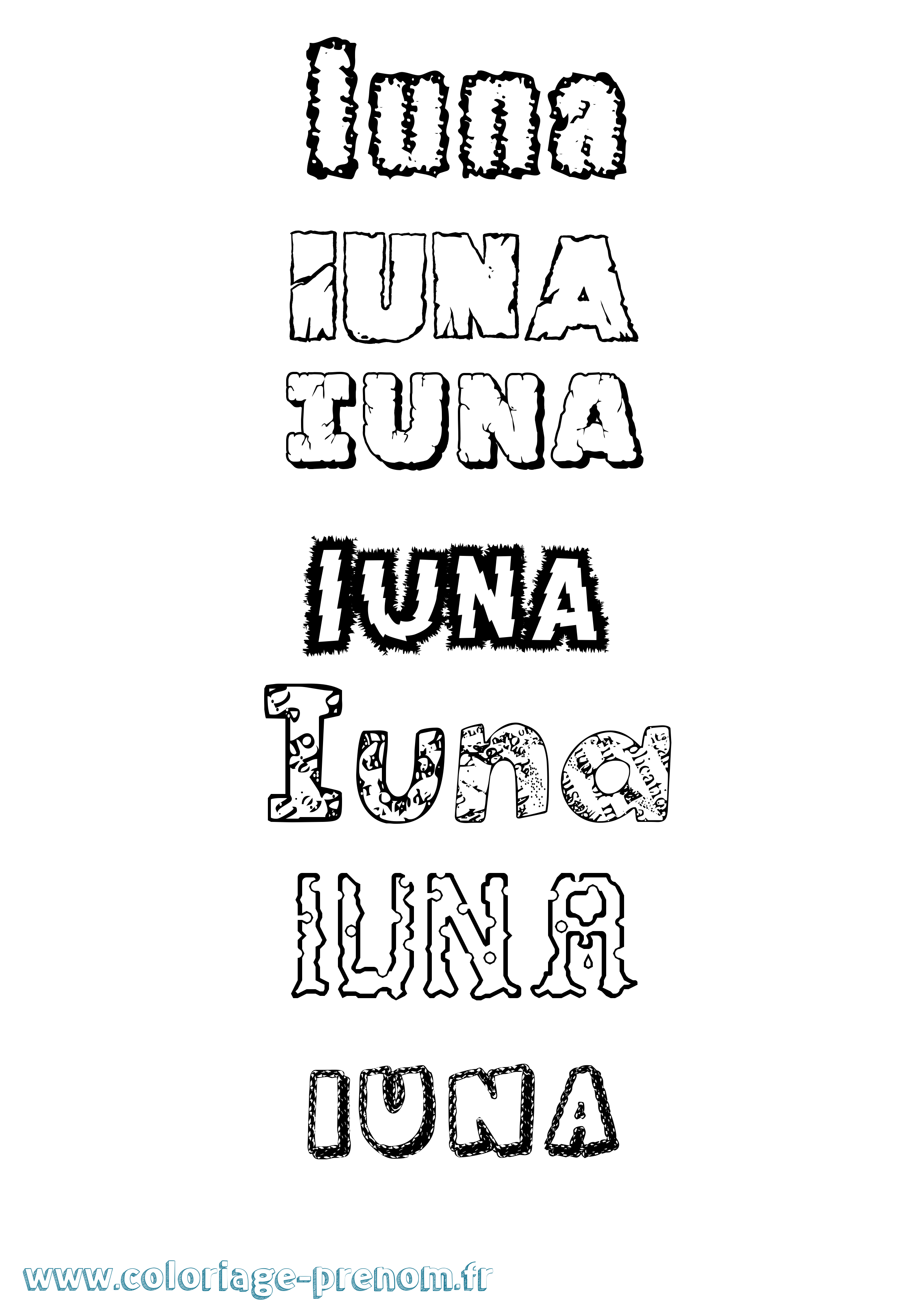 Coloriage Iuna Destructuré Coloriage prénom Iuna Destructuré