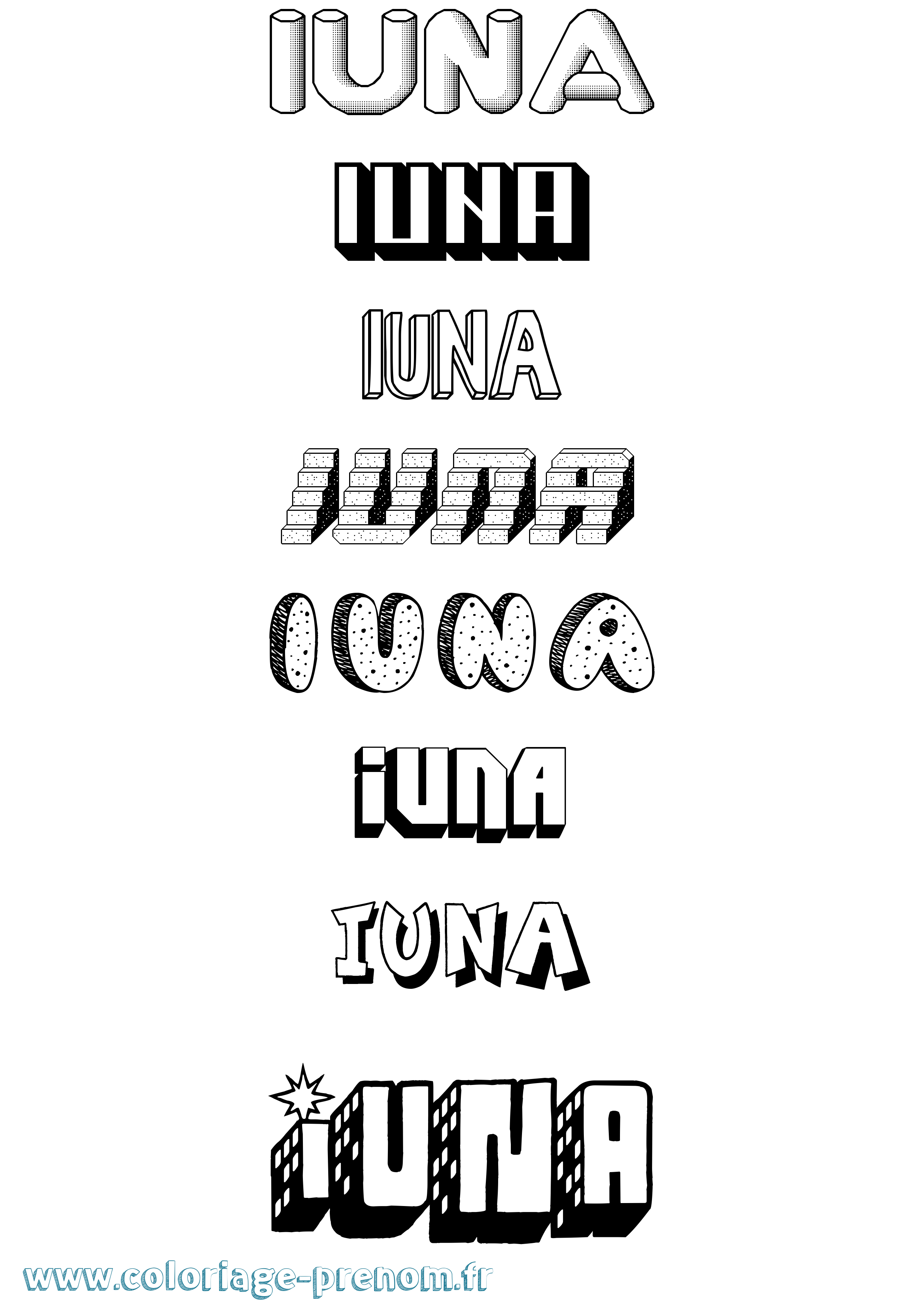 Coloriage Iuna Effet 3D Coloriage prénom Iuna Effet 3D