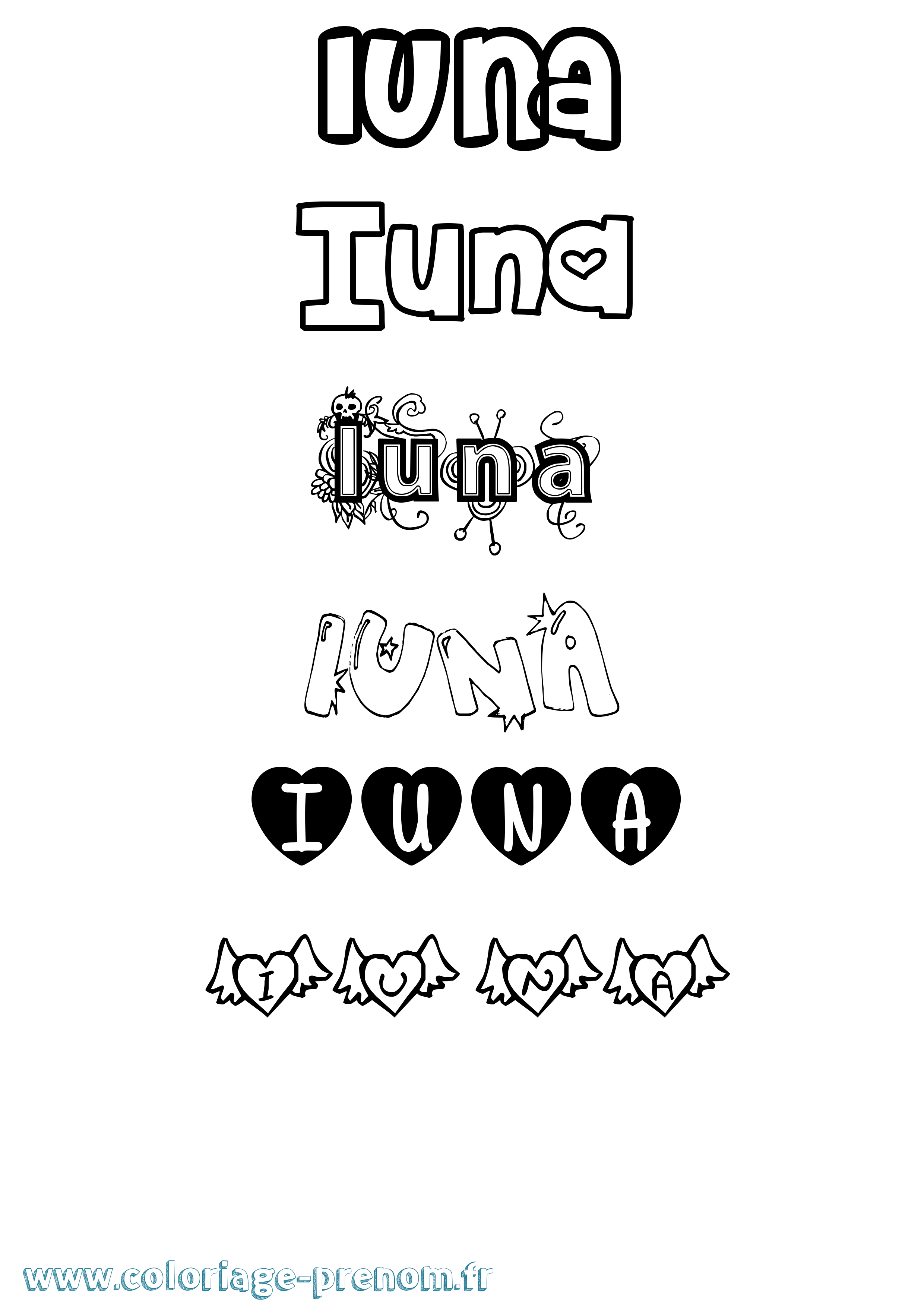 Coloriage Iuna Girly Coloriage prénom Iuna Girly