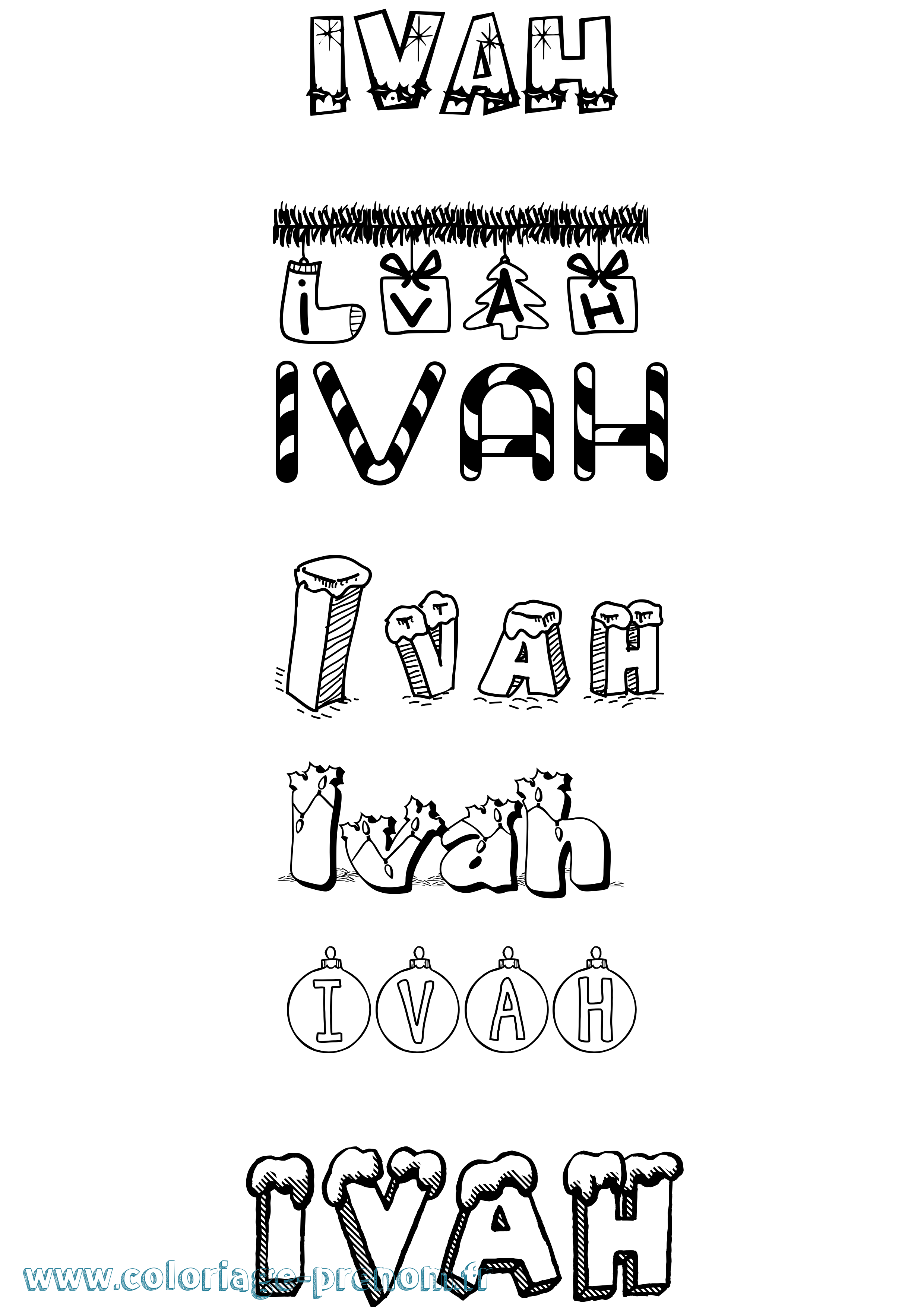 Coloriage Ivah Noël Coloriage prénom Ivah Noël