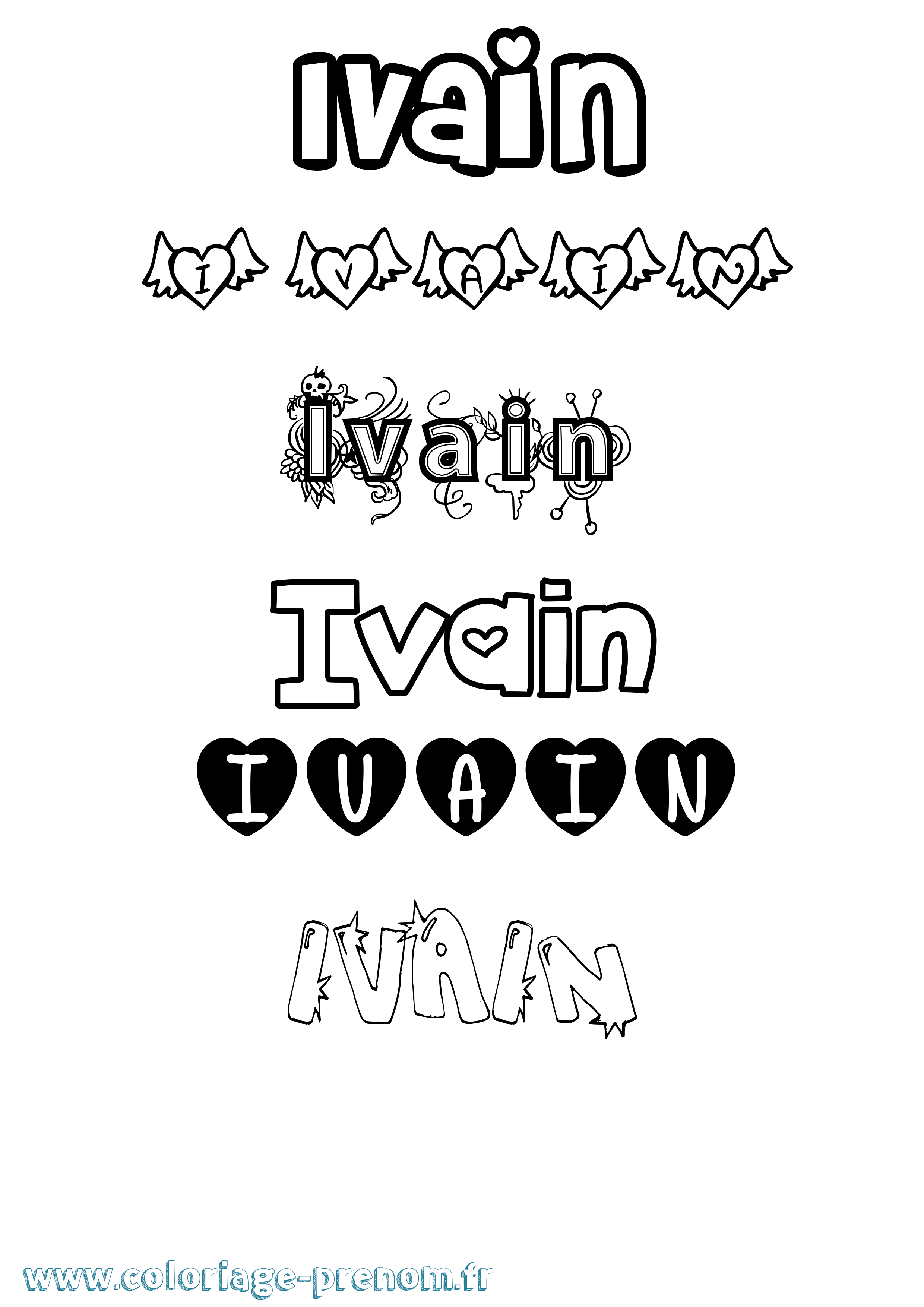 Coloriage Ivain Girly Coloriage prénom Ivain Girly