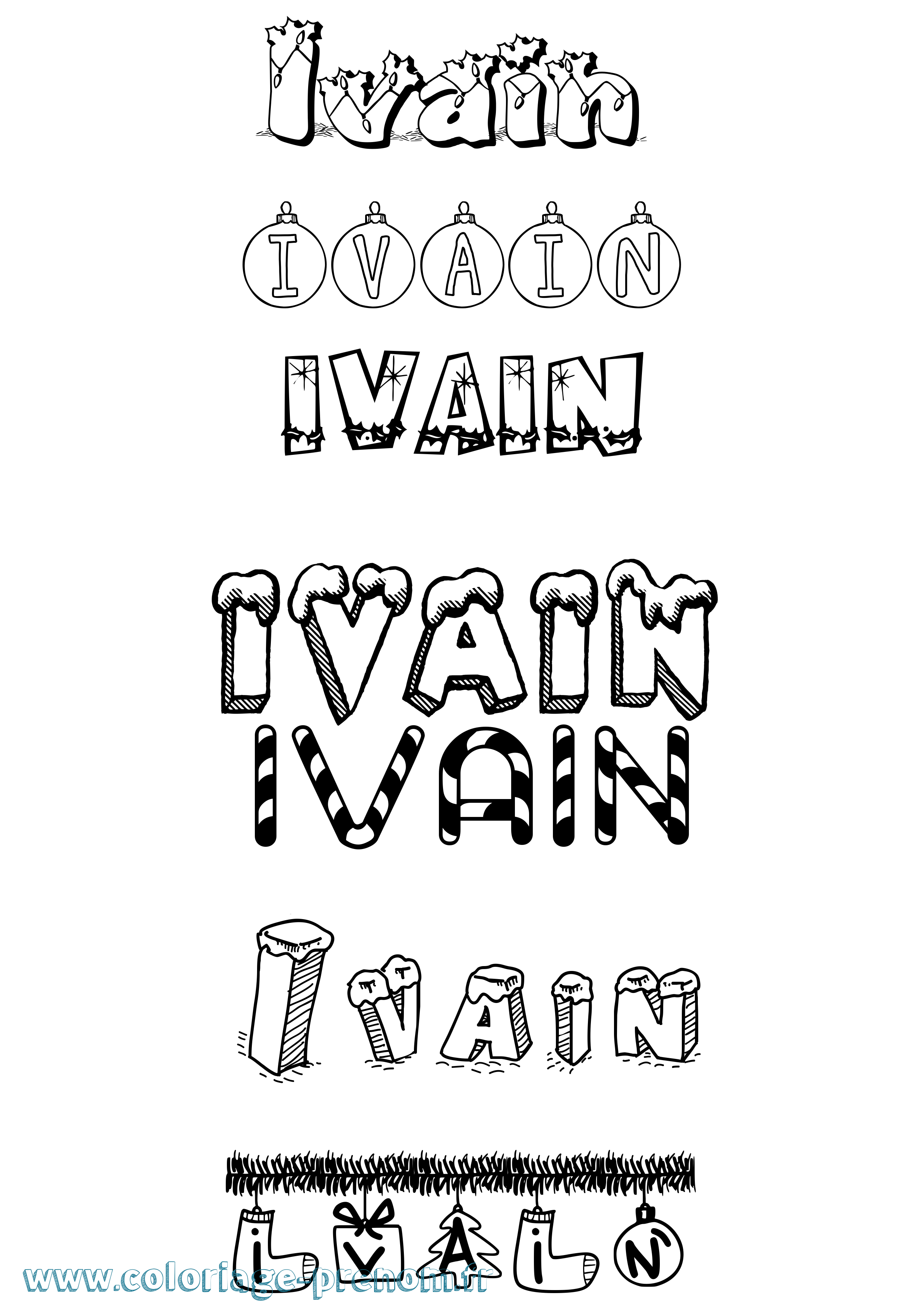 Coloriage Ivain Noël Coloriage prénom Ivain Noël