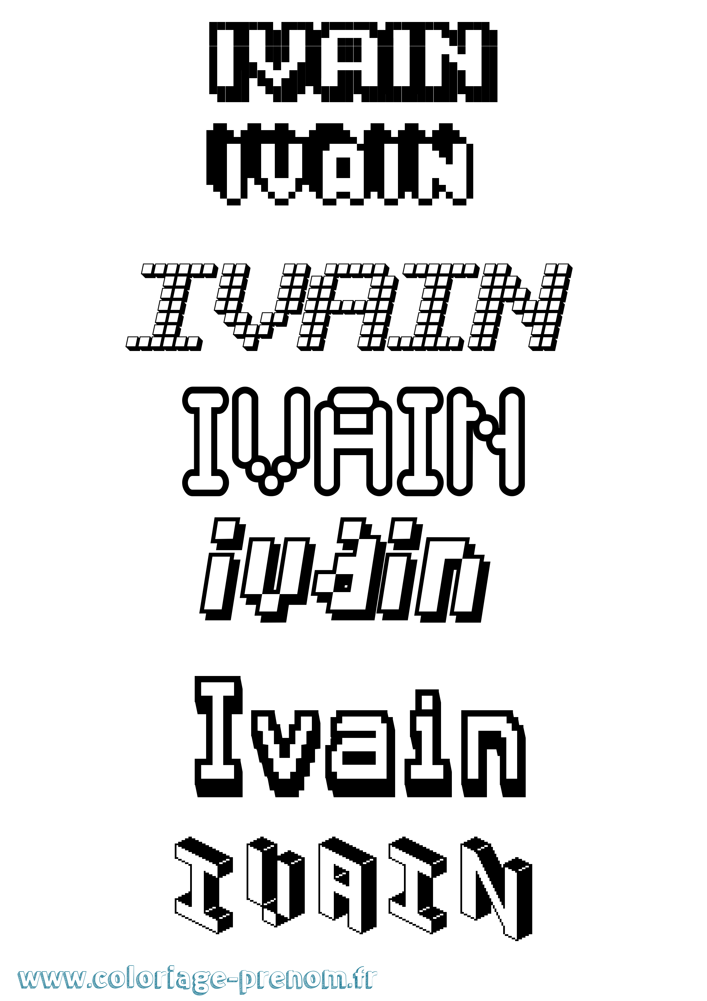 Coloriage Ivain Pixel Coloriage prénom Ivain Pixel